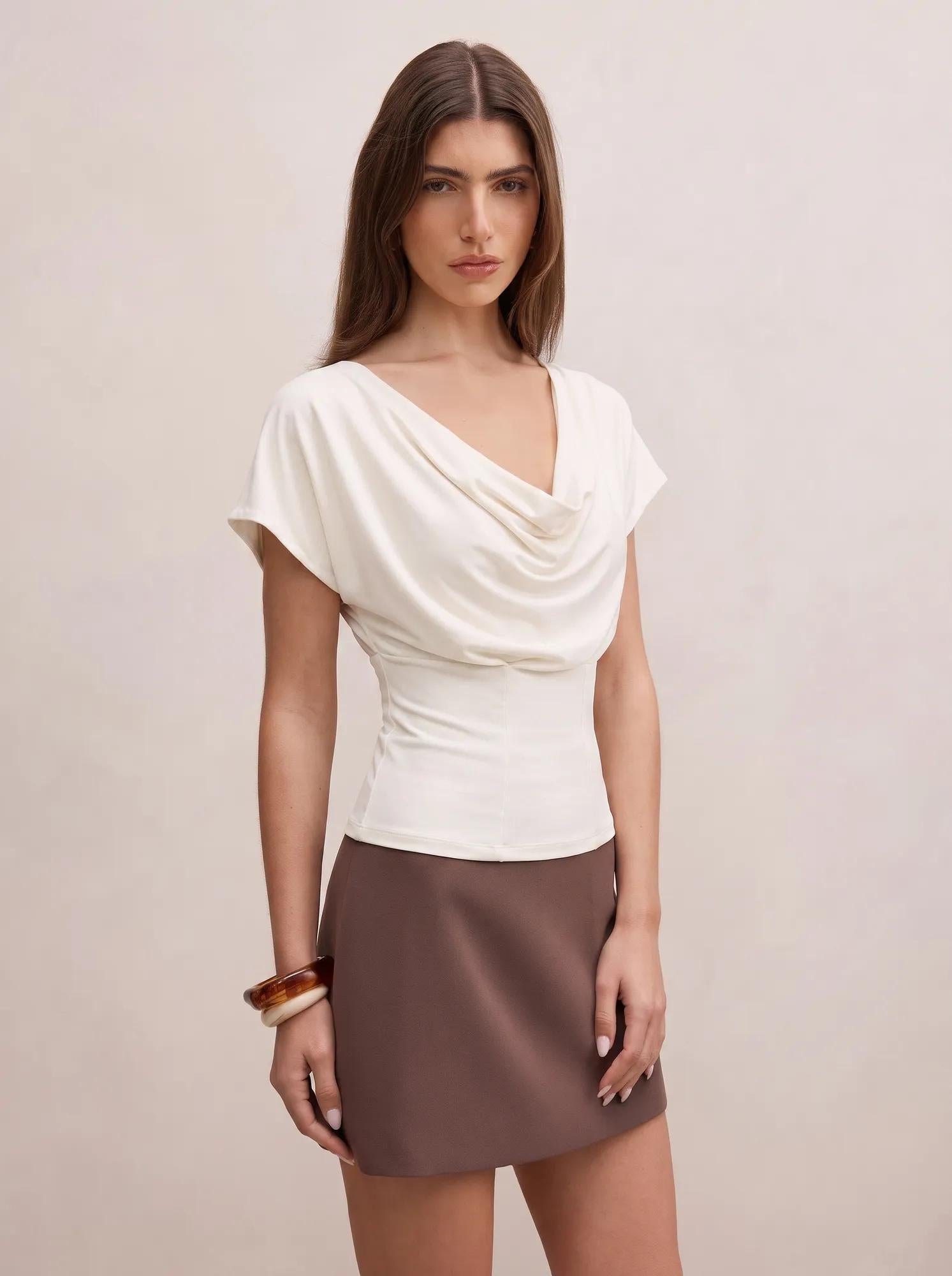 Phoebe Draped Cowl Top Cream