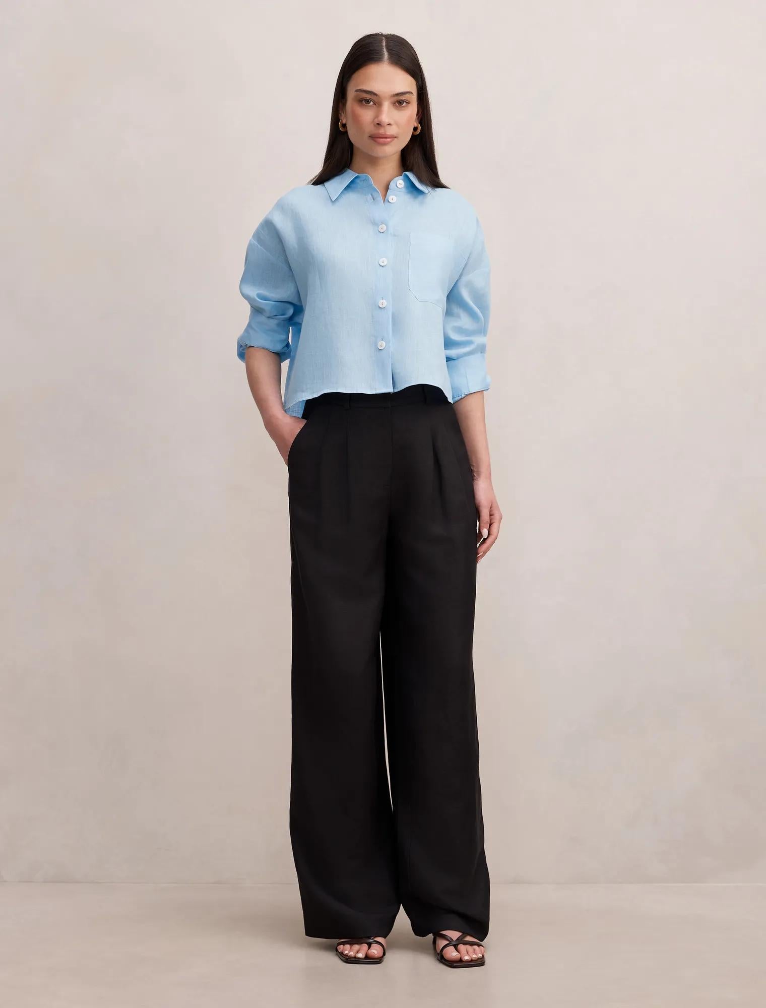 Eva Linen Wide Leg Pants Black