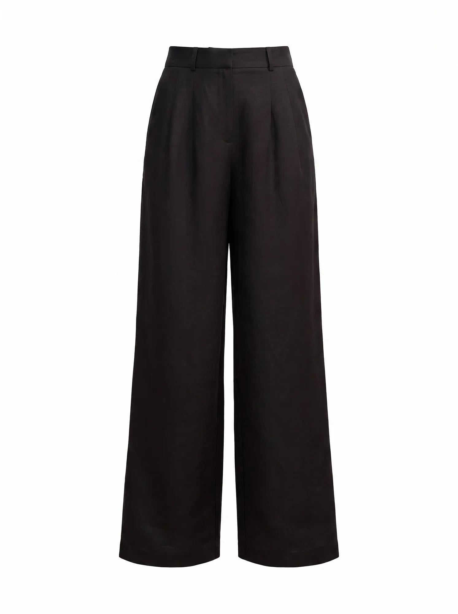 Eva Linen Wide Leg Pants Black
