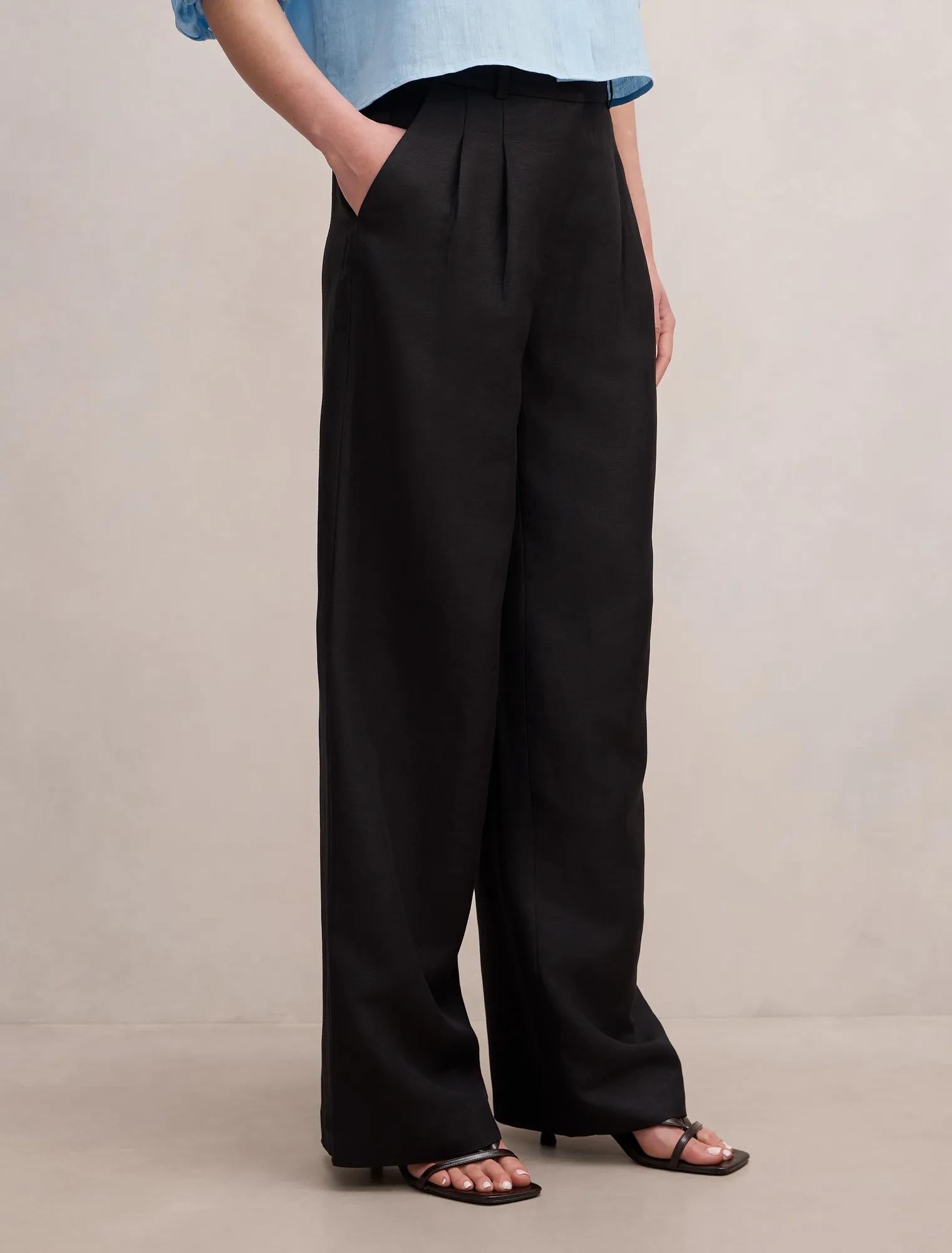 Eva Linen Wide Leg Pants Black