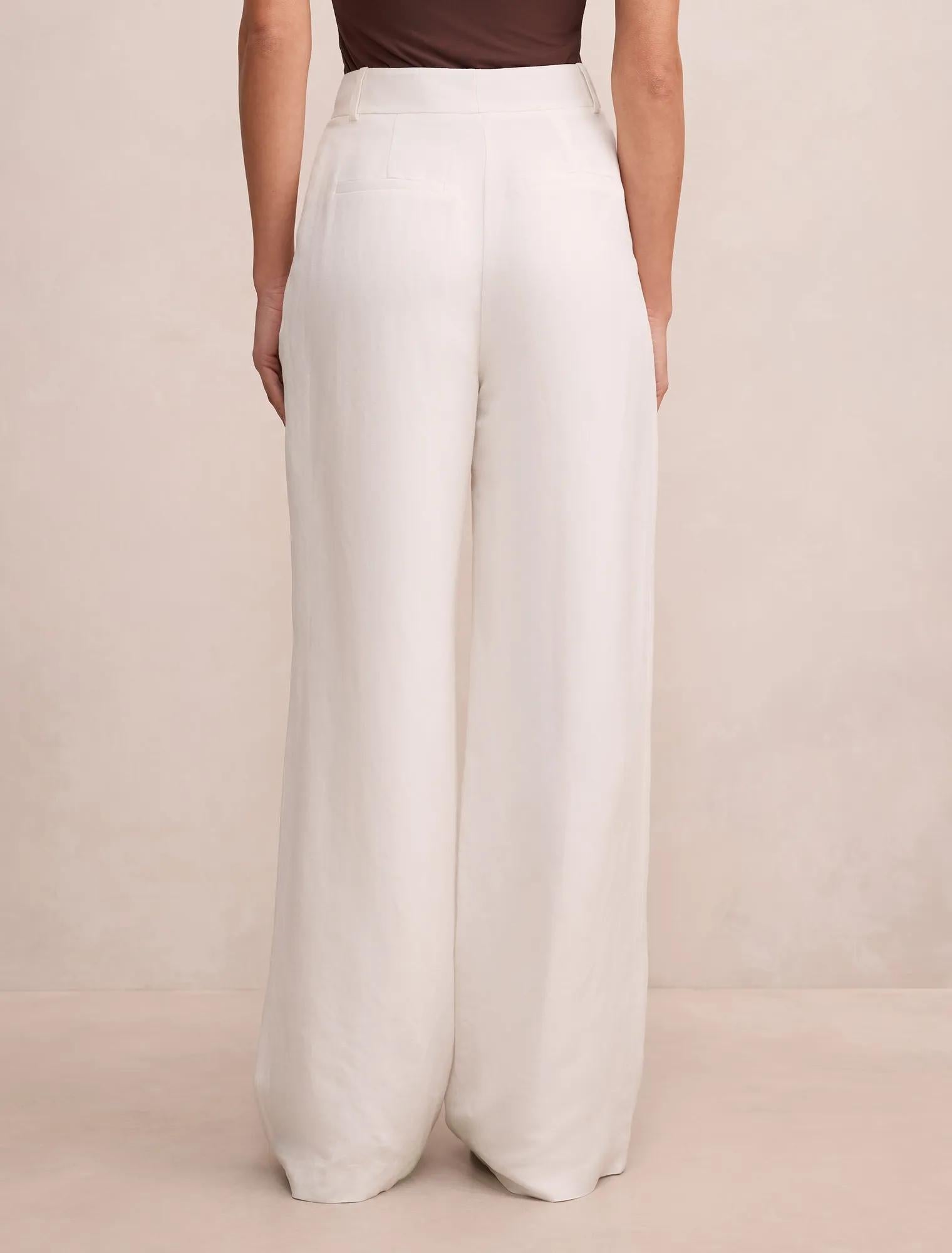 Eva Linen Blend Wide Leg Pants Porcelain