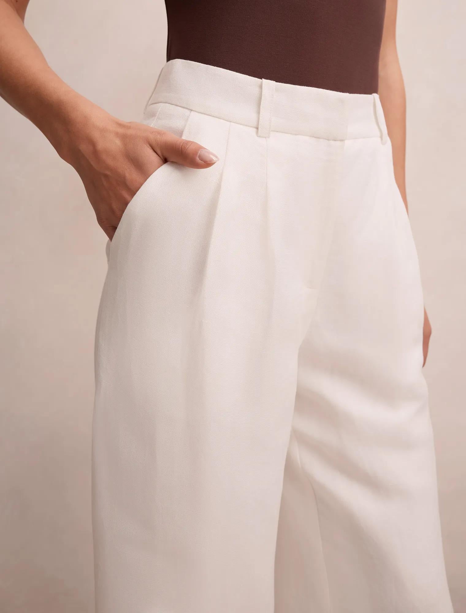Eva Linen Blend Wide Leg Pants Porcelain