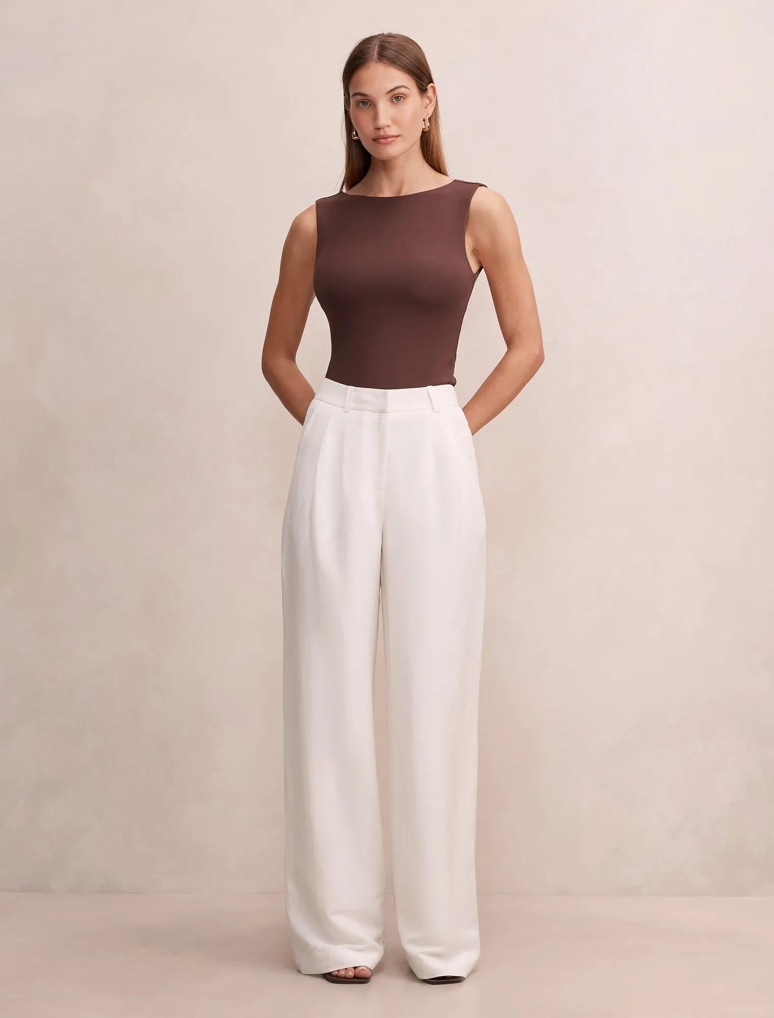 Eva Linen Blend Wide Leg Pants Porcelain