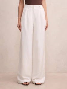 Eva Linen Blend Wide Leg Pants Porcelain