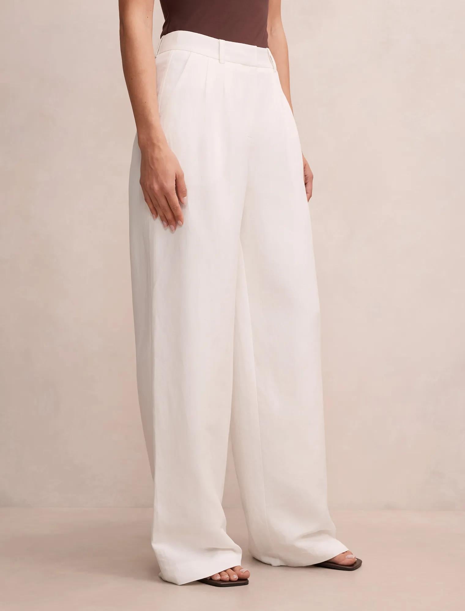 Eva Linen Blend Wide Leg Pants Porcelain