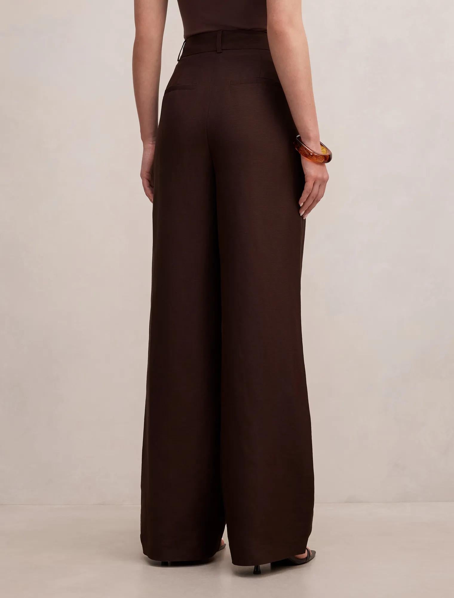 Eva Linen Wide Leg Pants Dark Chocolate