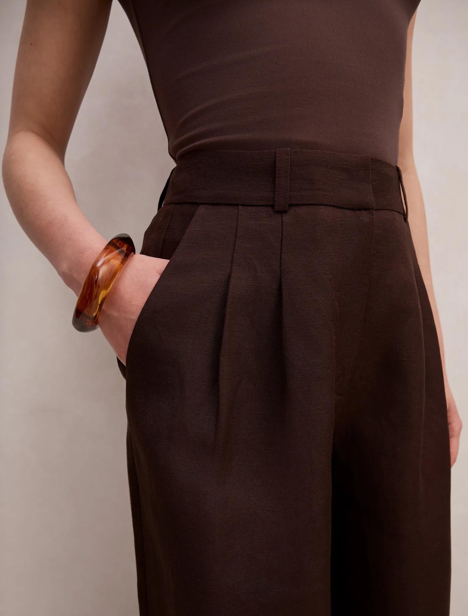 Eva Linen Wide Leg Pants Dark Chocolate