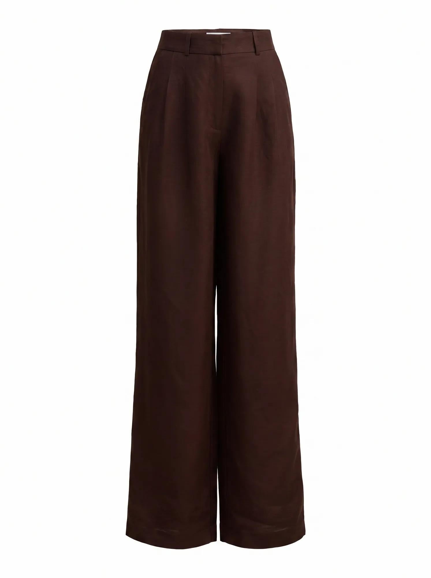 Eva Linen Wide Leg Pants Dark Chocolate