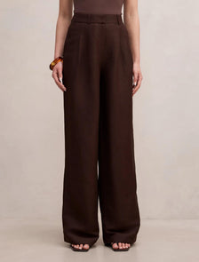 Eva Linen Wide Leg Pants Dark Chocolate