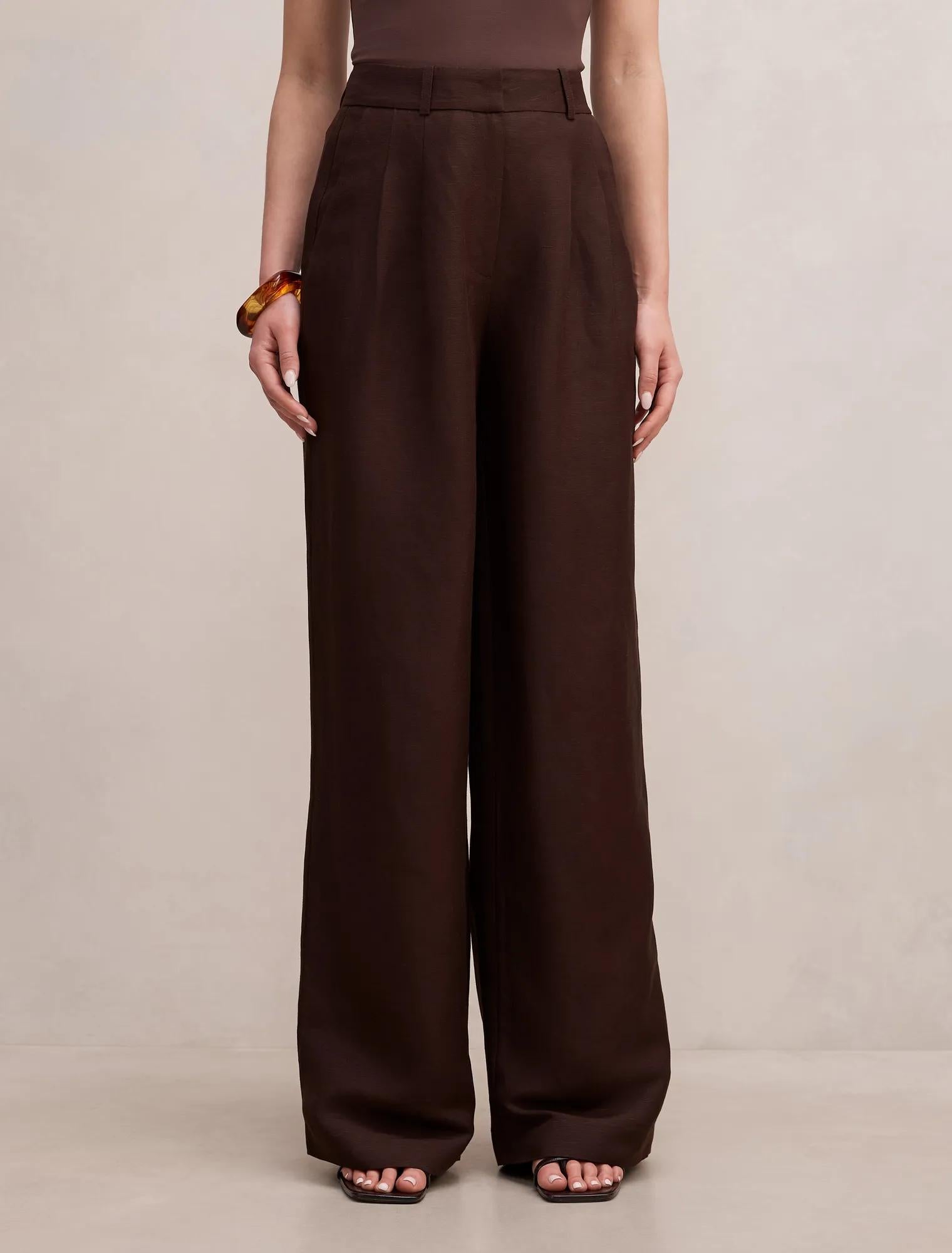 Eva Linen Wide Leg Pants Dark Chocolate