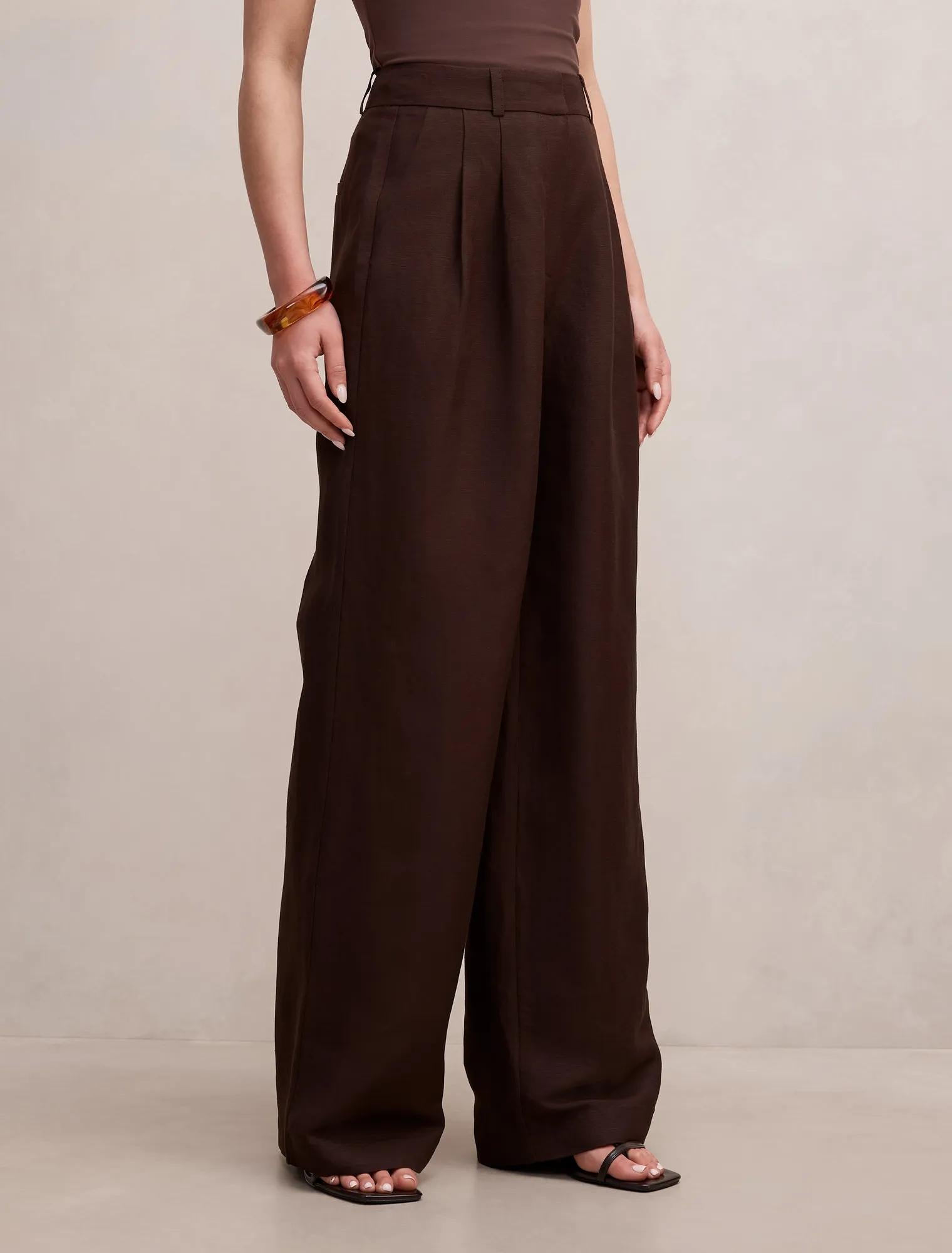 Eva Linen Wide Leg Pants Dark Chocolate