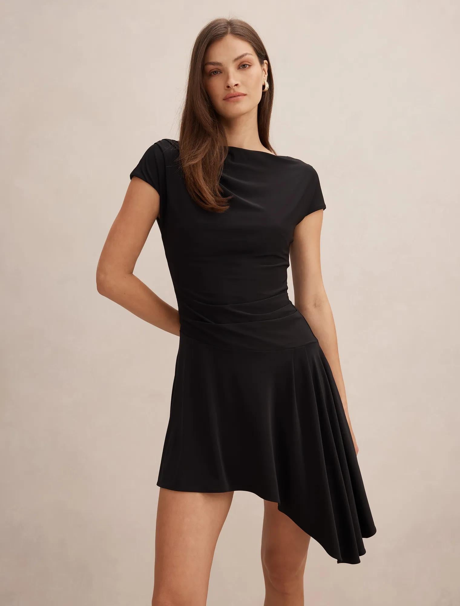 Bea Asymmetric Hem Mini Dress Black