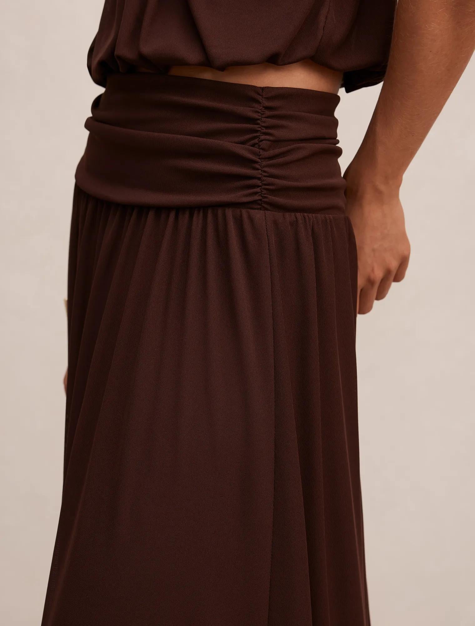 Layne Gathered Basque Maxi Skirt Rich Chocolate co-ord