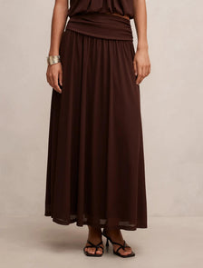 Layne Gathered Basque Maxi Skirt Rich Chocolate co-ord