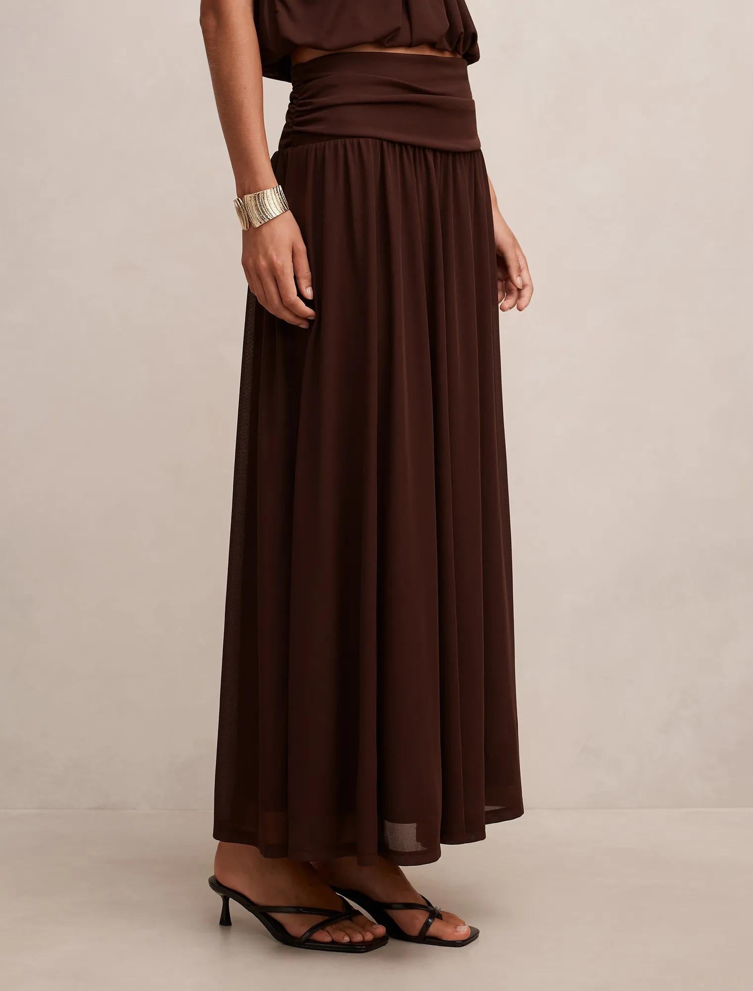 Layne Gathered Basque Maxi Skirt Rich Chocolate co-ord
