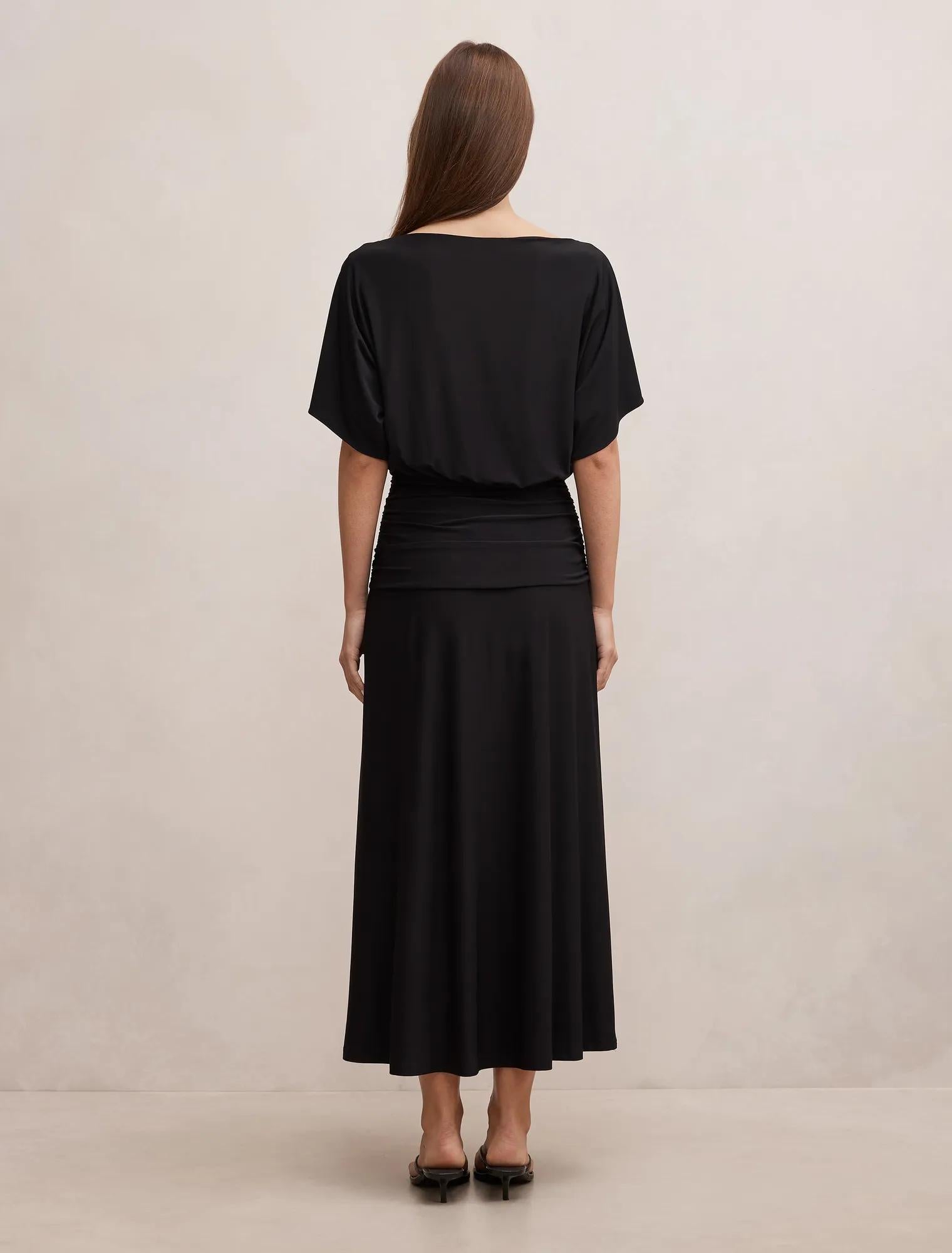 Parker Draped Jersey Midi Dress Black
