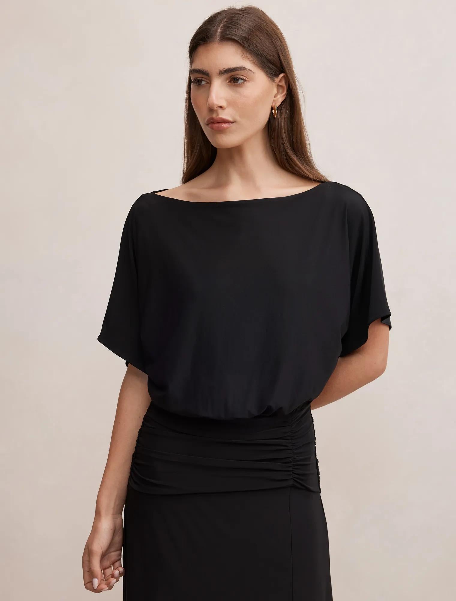 Parker Draped Jersey Midi Dress Black