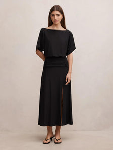 Parker Draped Jersey Midi Dress Black