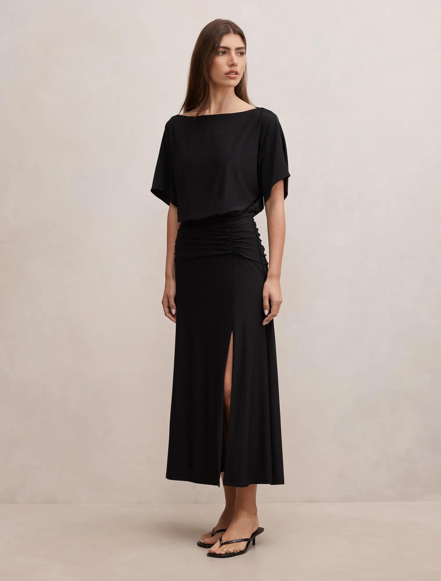 Parker Draped Jersey Midi Dress Black