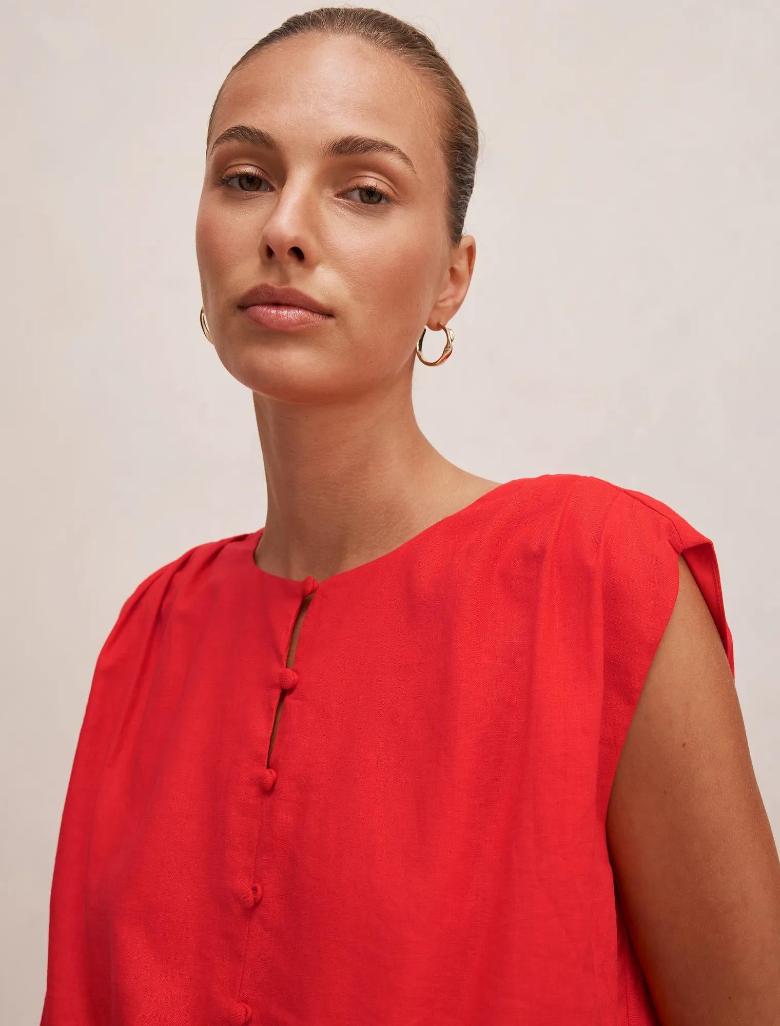 Naia Bubble Hem Top Cherry Tomato Co-ord