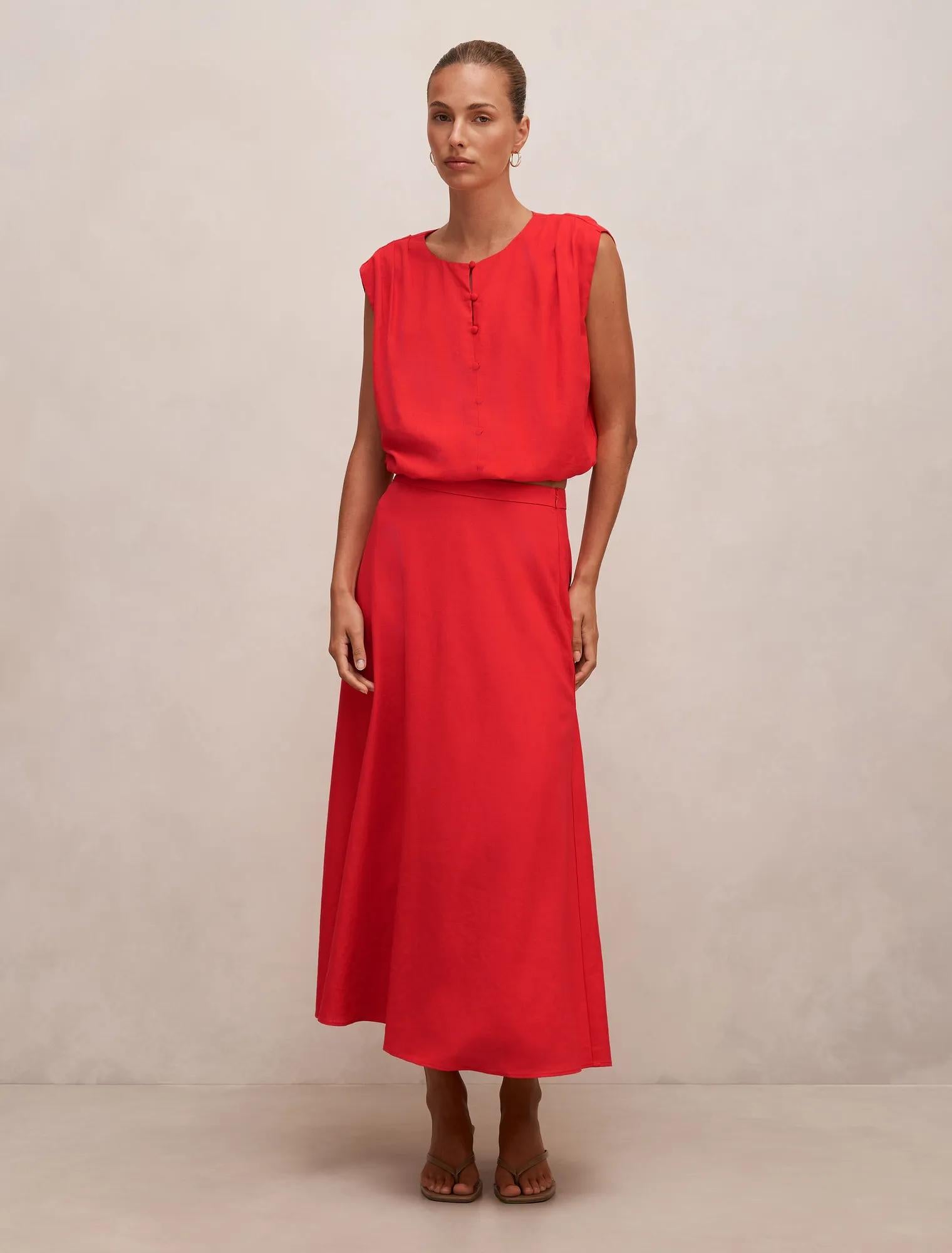 Naia Bubble Hem Top Cherry Tomato Co-ord