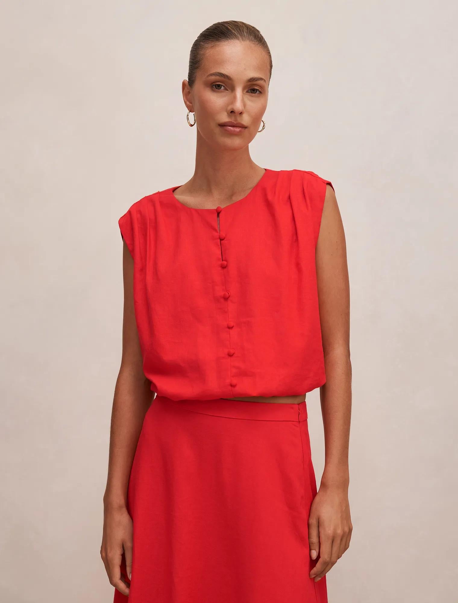 Naia Bubble Hem Top Cherry Tomato Co-ord