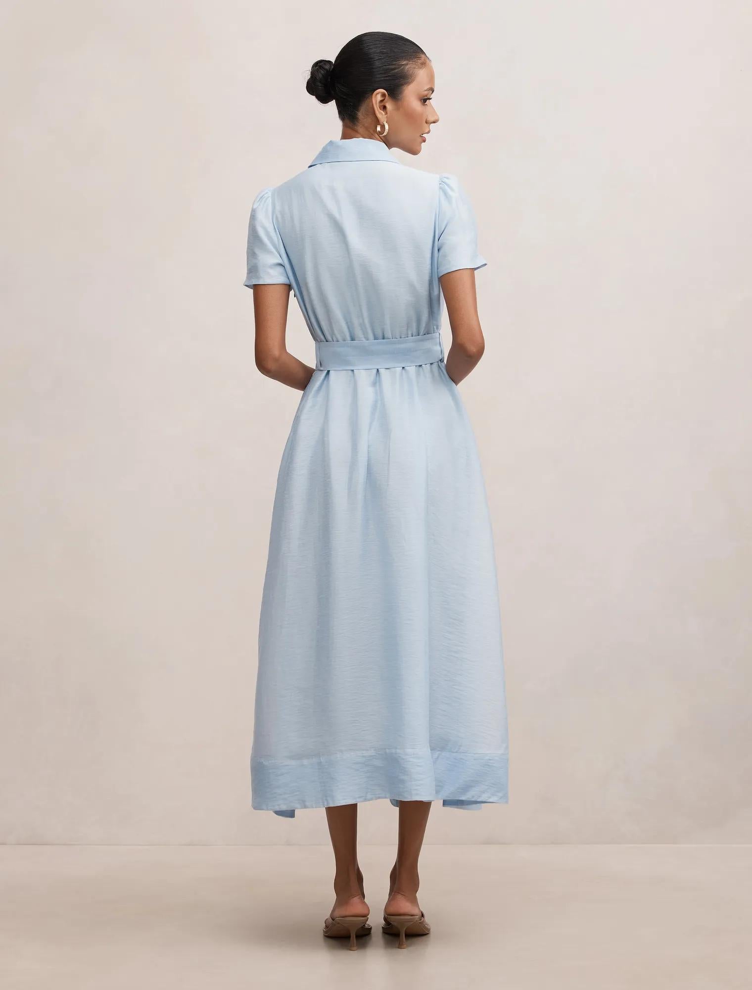 Avery Petite Short Sleeve Midi Bluebell