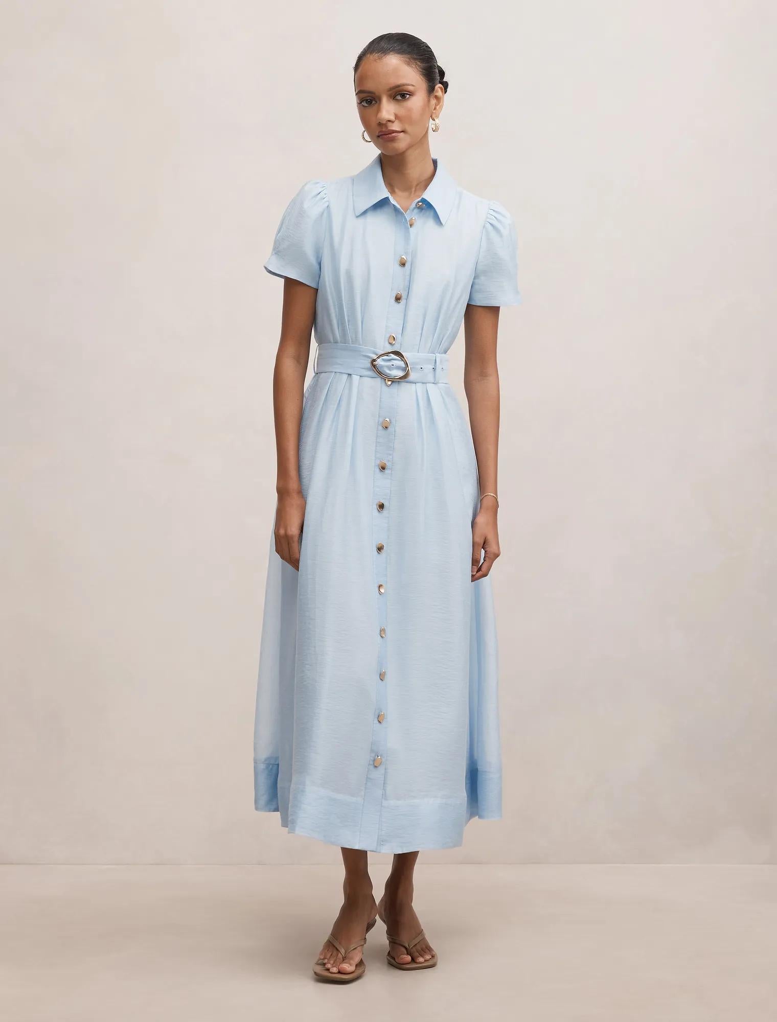 Avery Petite Short Sleeve Midi Bluebell
