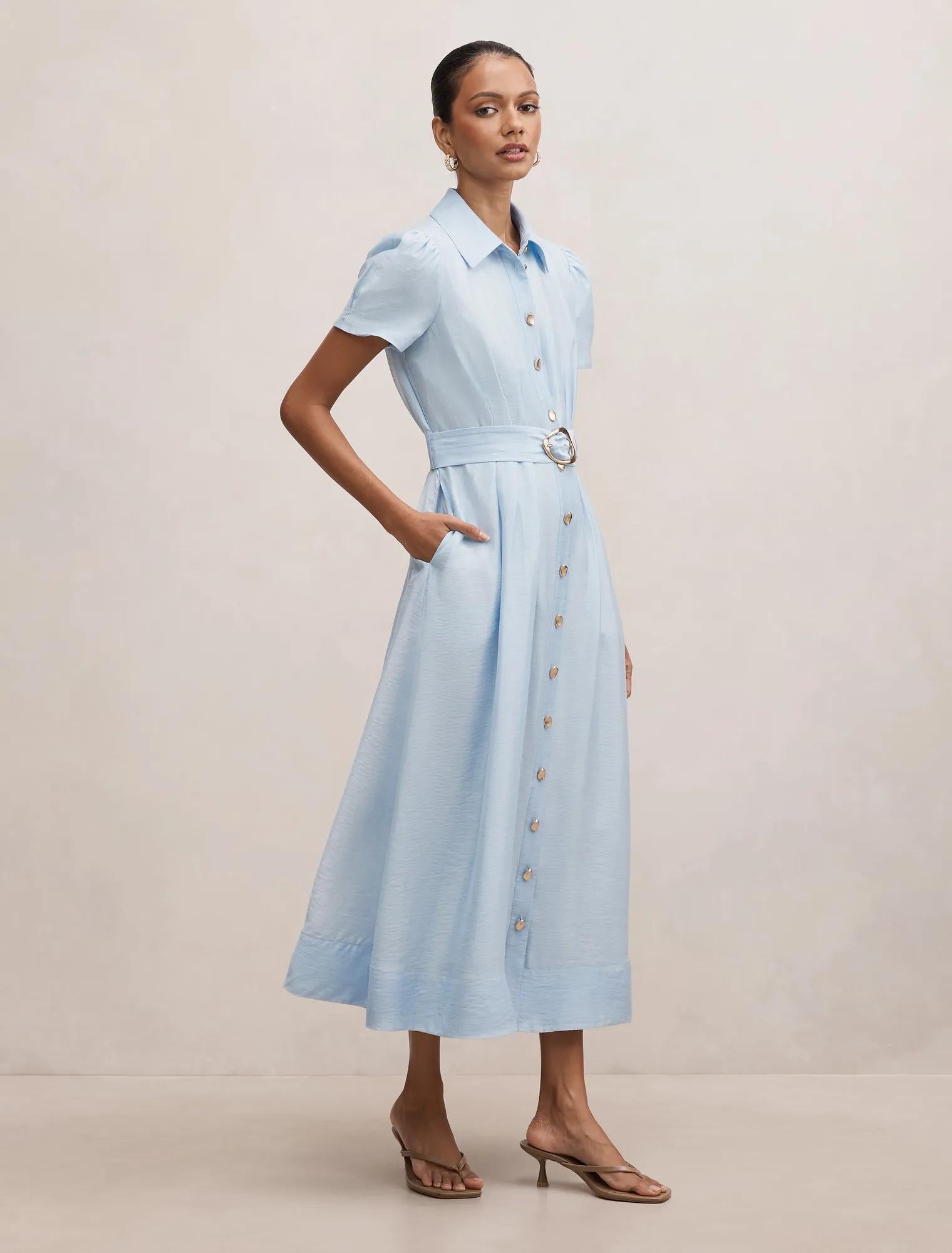 Avery Petite Short Sleeve Midi Bluebell