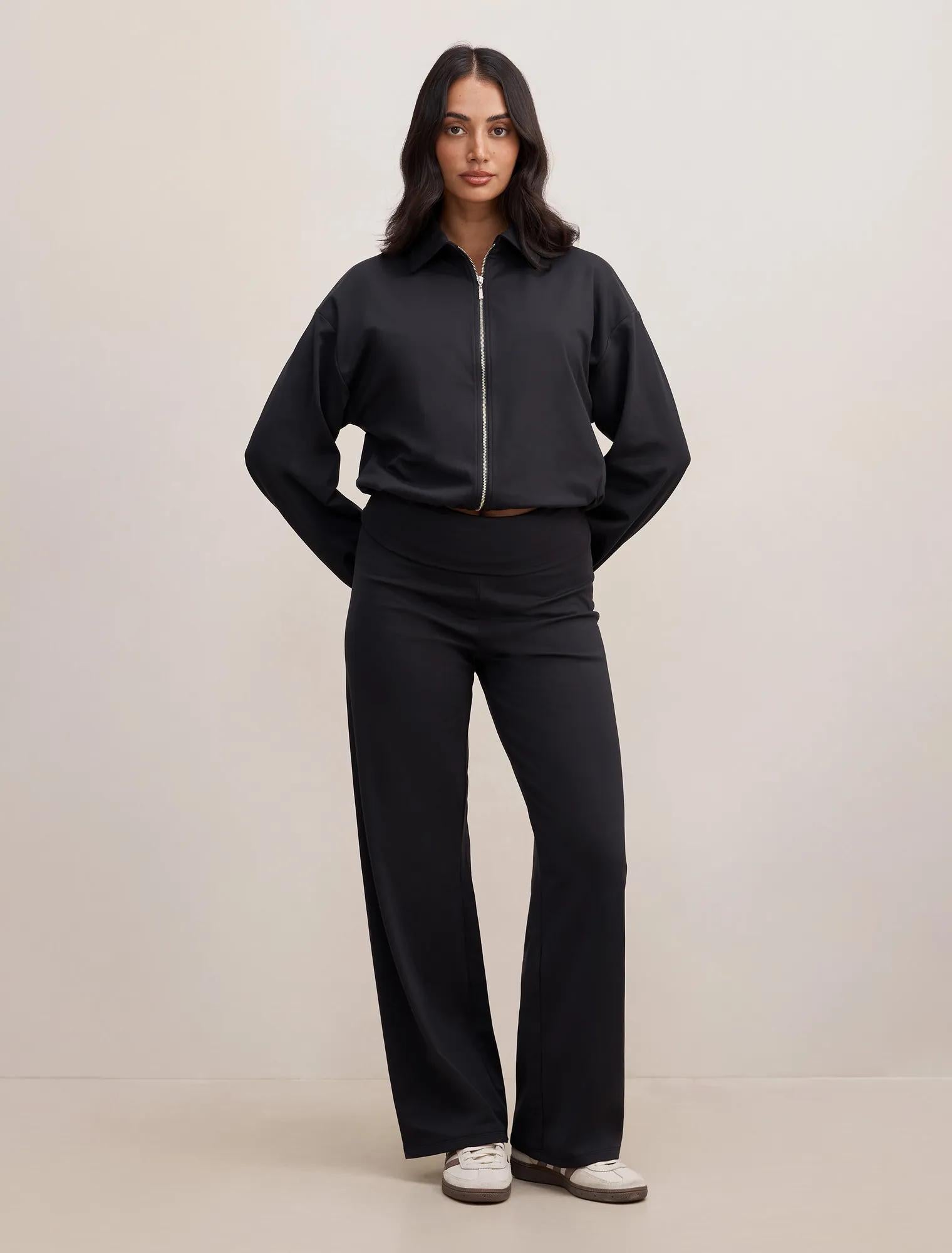 Wren Fold Waist Wide Leg Pant Black