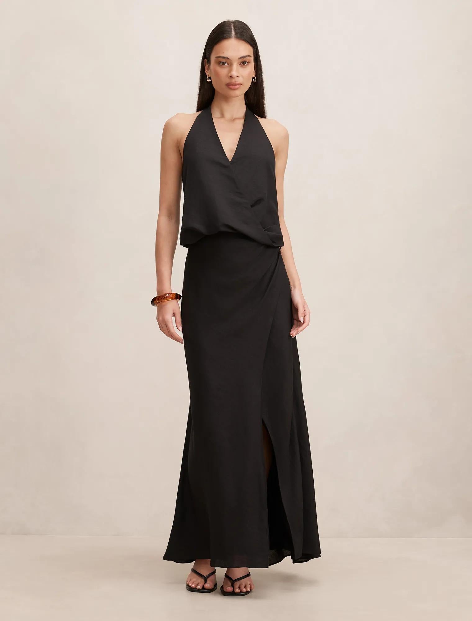 Mila Halter Wrap Top Black Co-Ord