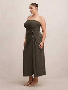 Keely Curve Strapless Jersey Maxi Dress Forest Night
