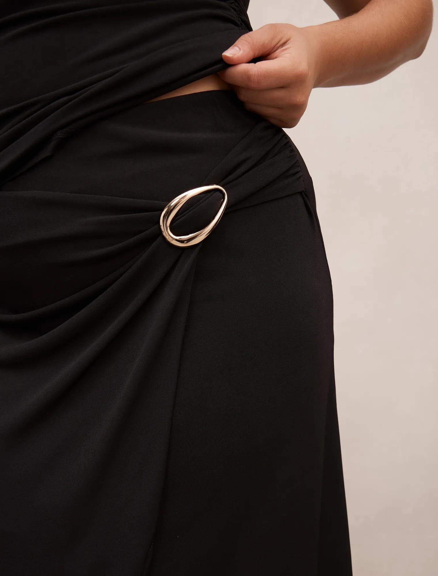Sofia Curve Hardware Wrap Skirt Black Co-Ord