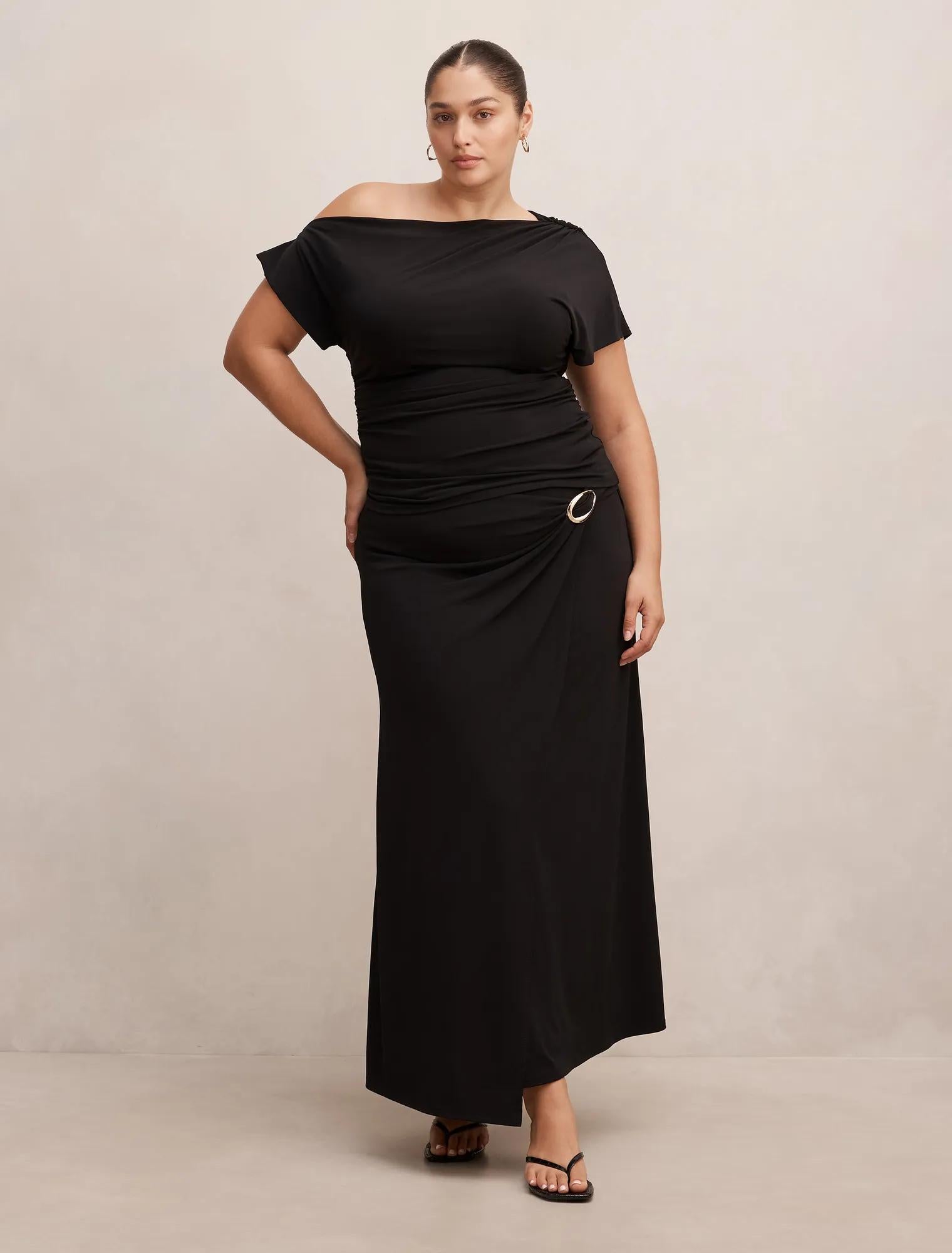Sofia Curve Hardware Wrap Skirt Black Co-Ord