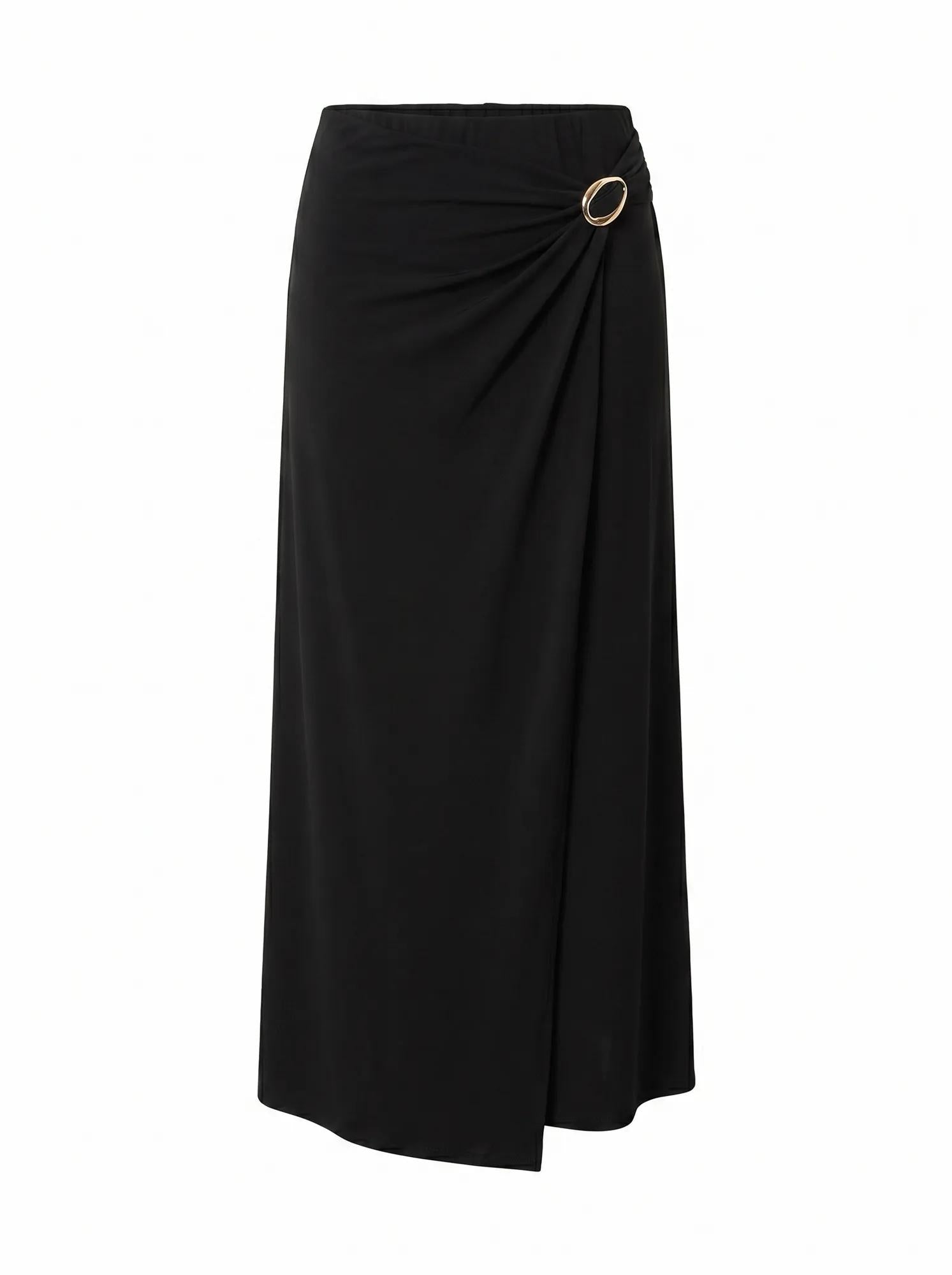 Sofia Curve Hardware Wrap Skirt Black Co-Ord_mannequin