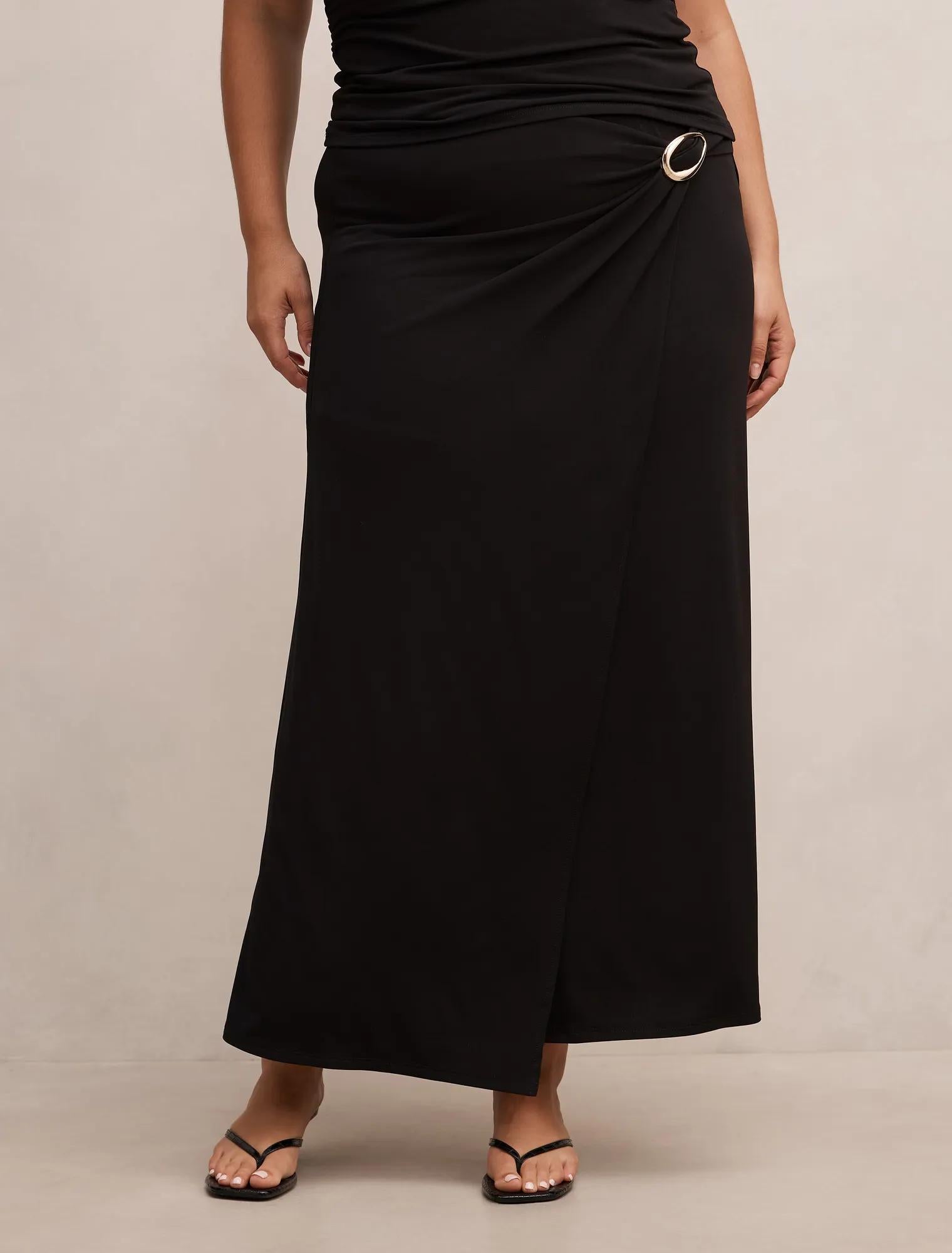 Sofia Curve Hardware Wrap Skirt Black Co-Ord