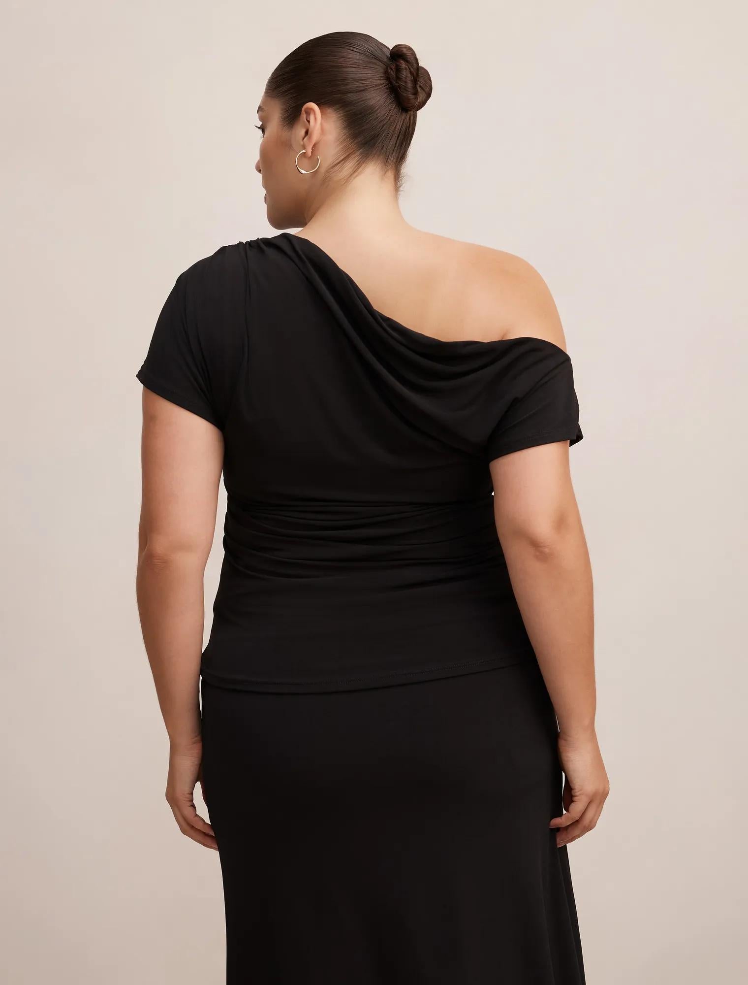 Sofia Curve Asymmetric Tipped Top Black Co-Ord