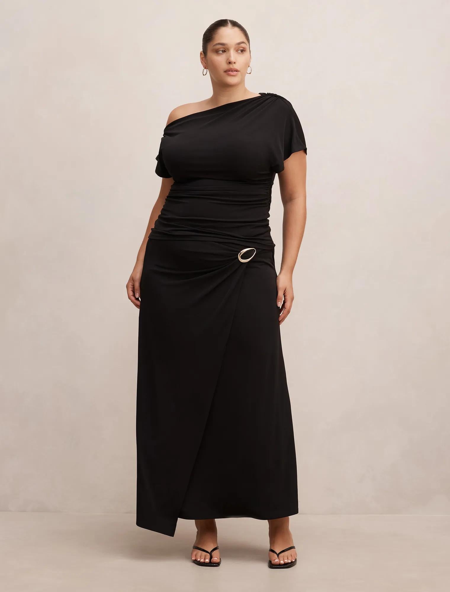 Sofia Curve Asymmetric Tipped Top Black Co-Ord