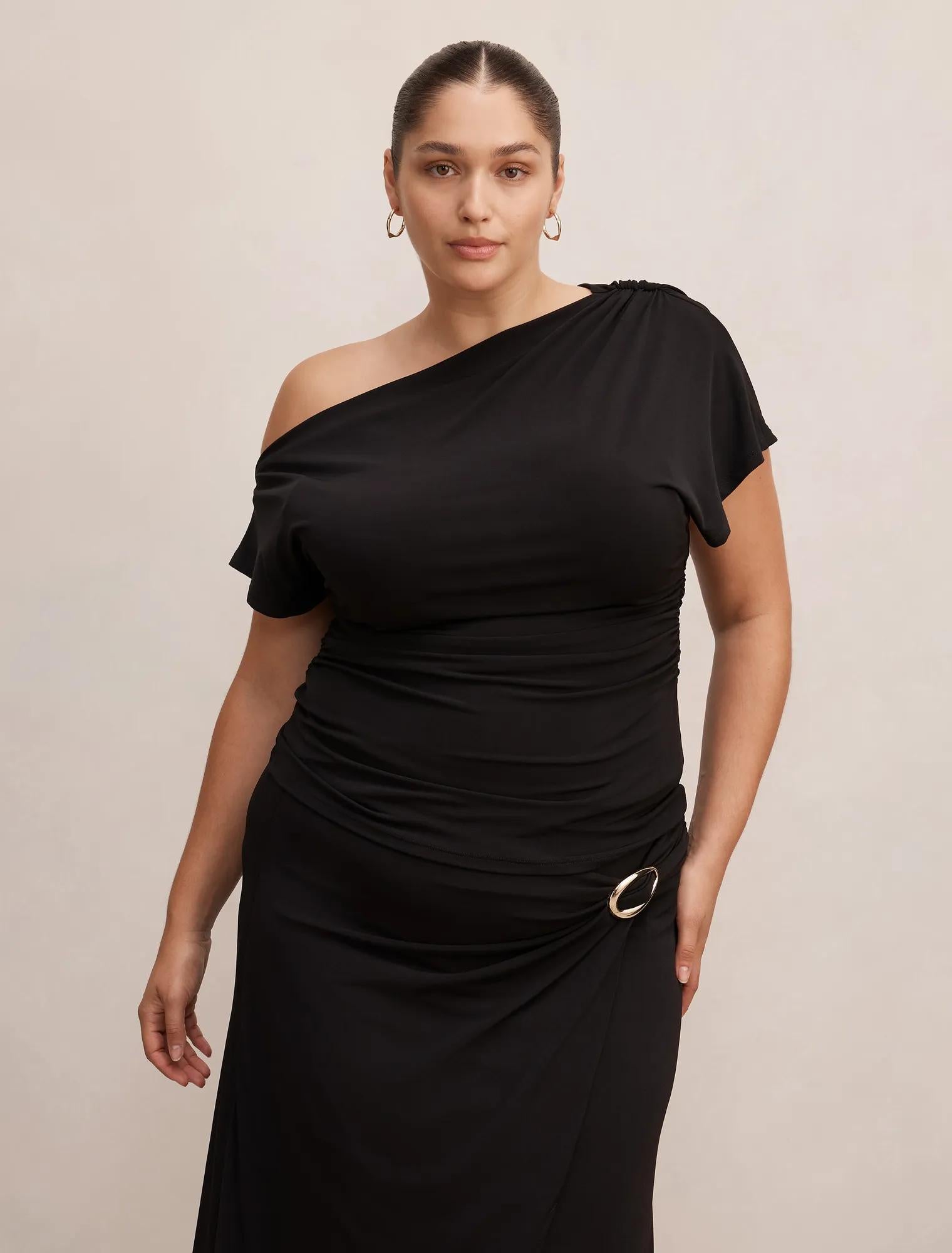 Sofia Curve Asymmetric Tipped Top Black Co-Ord