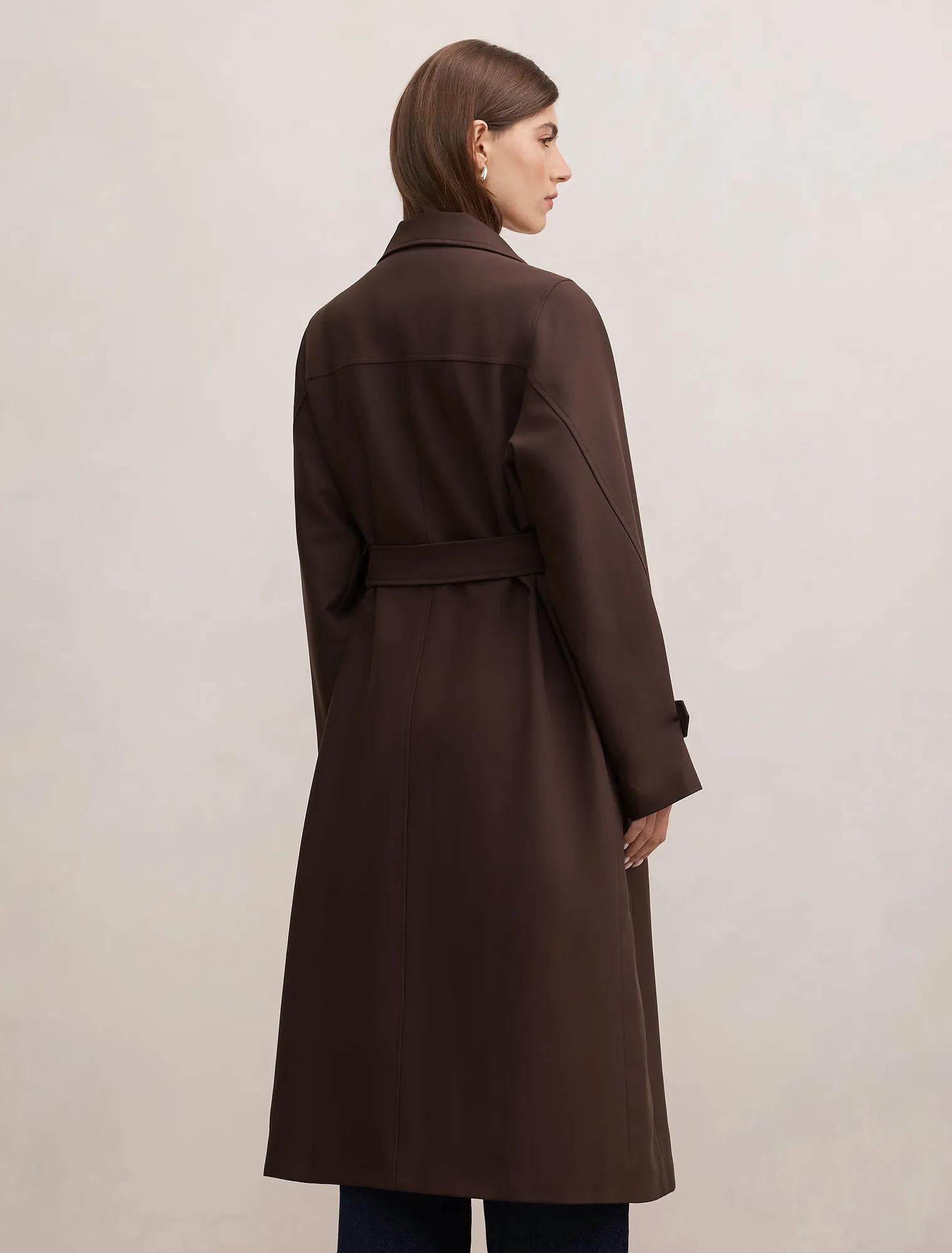 Florence Funnel Neck Trench Coat Chocolate