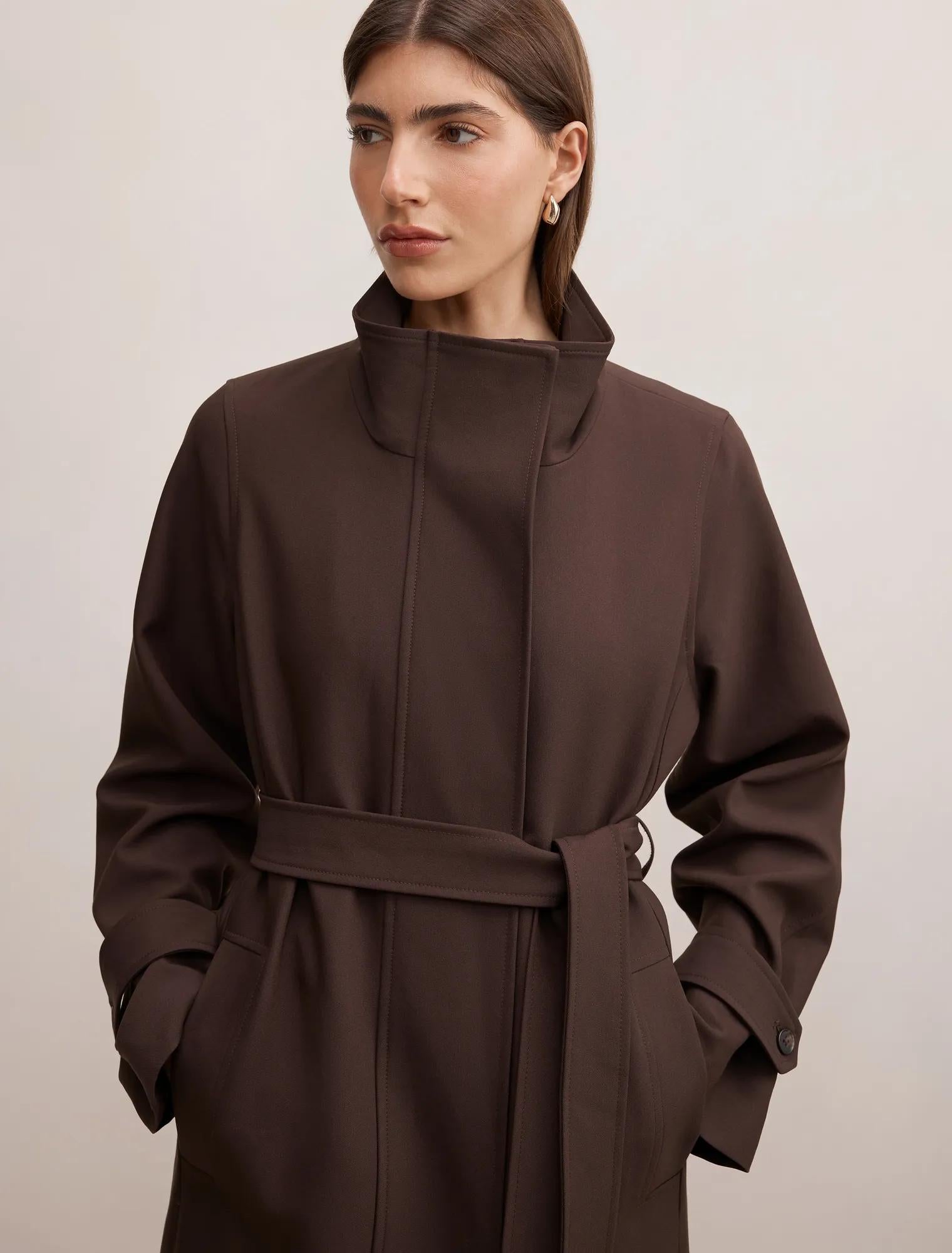 Florence Funnel Neck Trench Coat Chocolate
