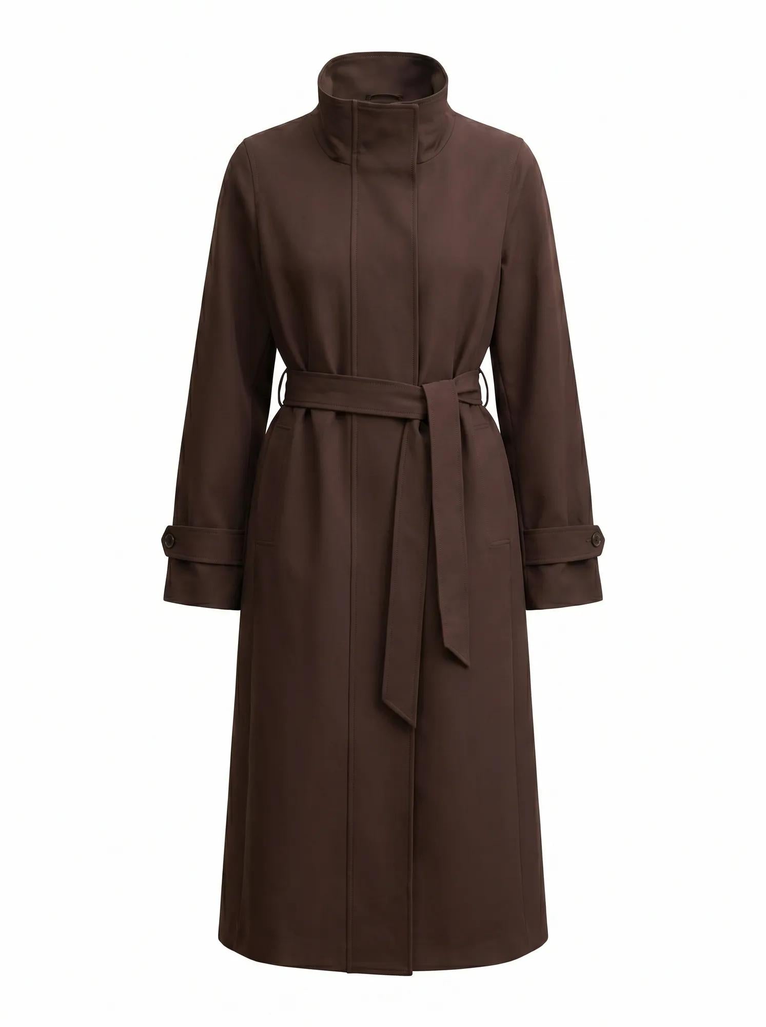 Florence Funnel Neck Trench Coat Chocolate_mannequin