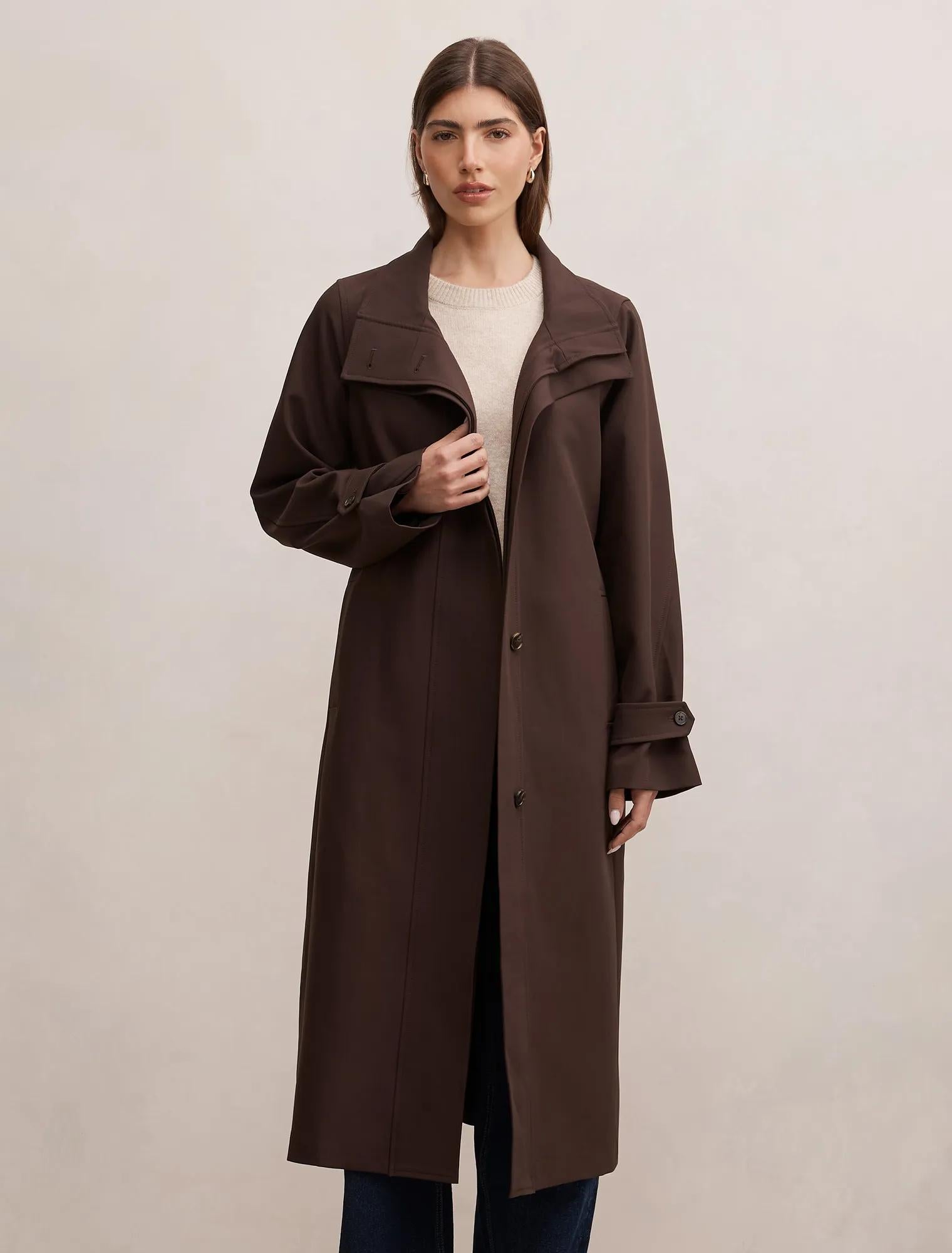 Florence Funnel Neck Trench Coat Chocolate