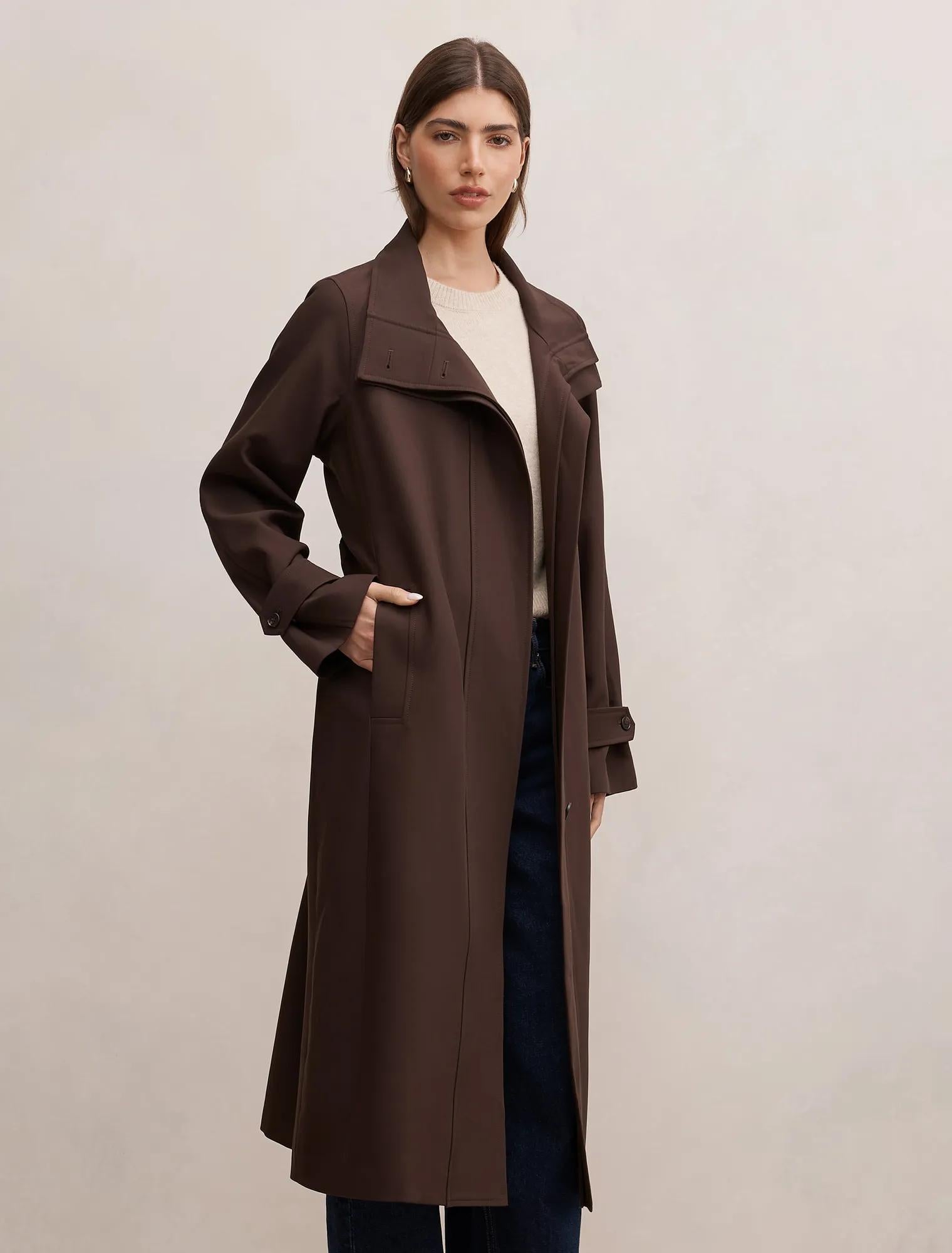 Florence Funnel Neck Trench Coat Chocolate