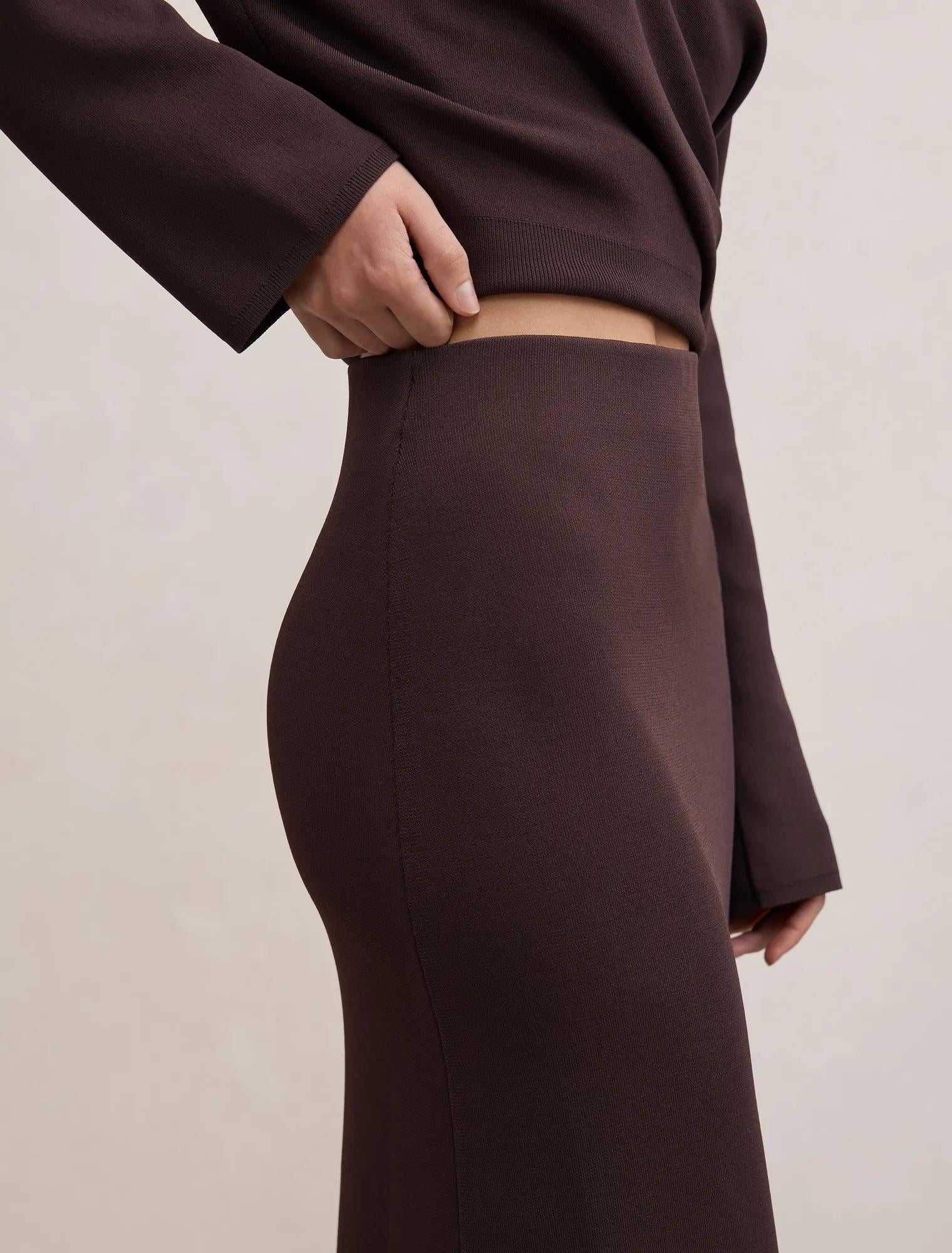 Ayva Knitted Midi Skirt Chocolate Co-ord
