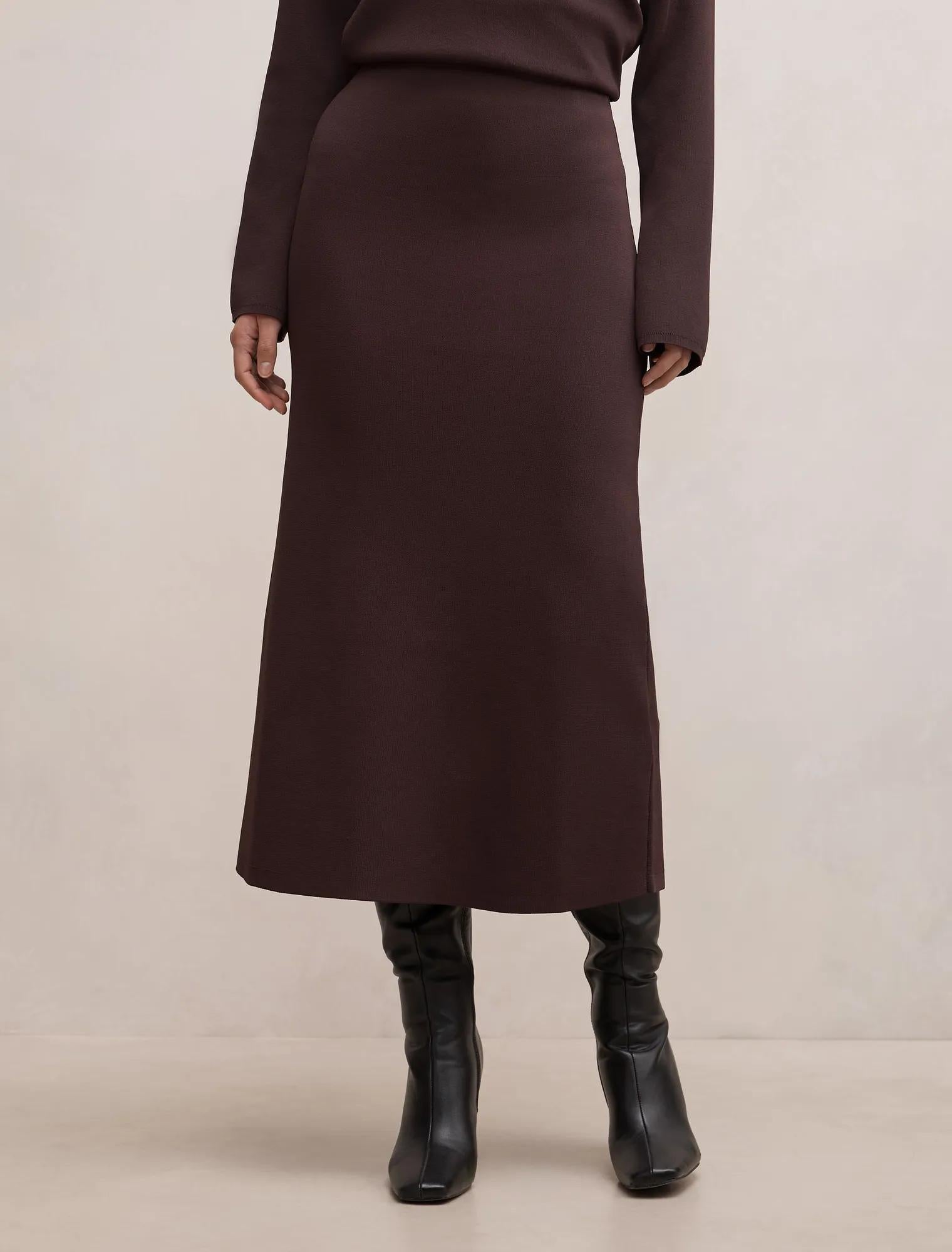 Ayva Knitted Midi Skirt Chocolate Co-ord
