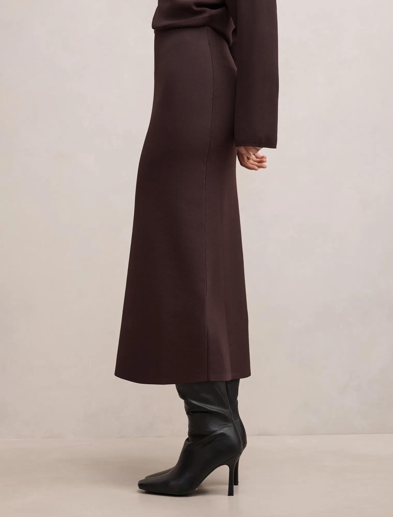 Ayva Knitted Midi Skirt Chocolate Co-ord