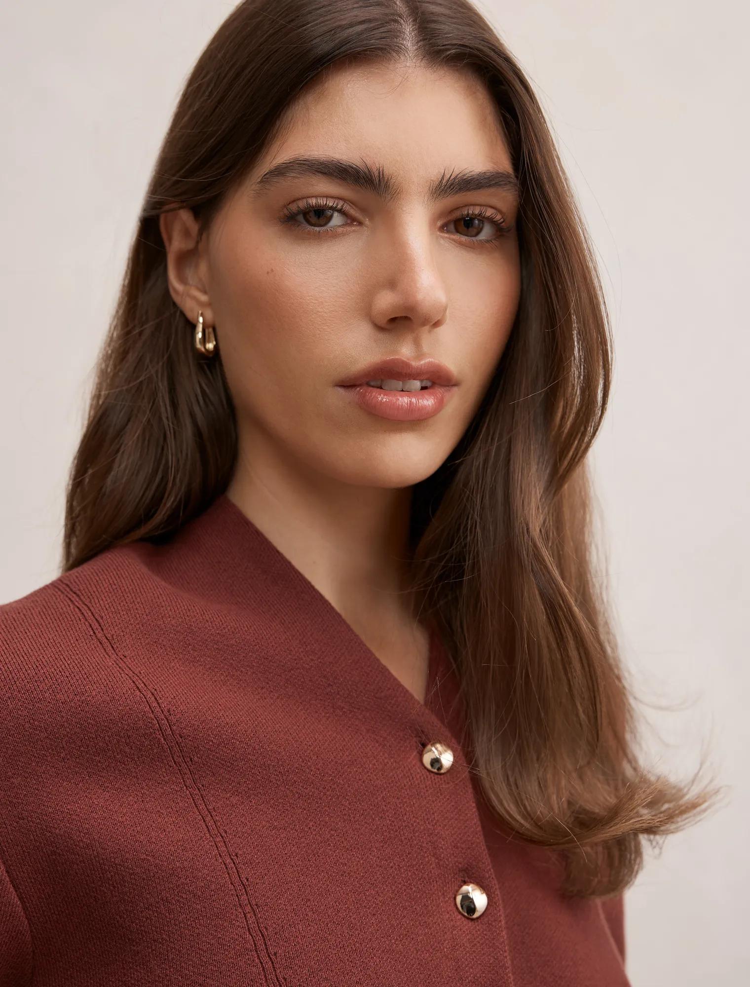 Ophelia Sculpted Knit Cardigan Hot Chocolate