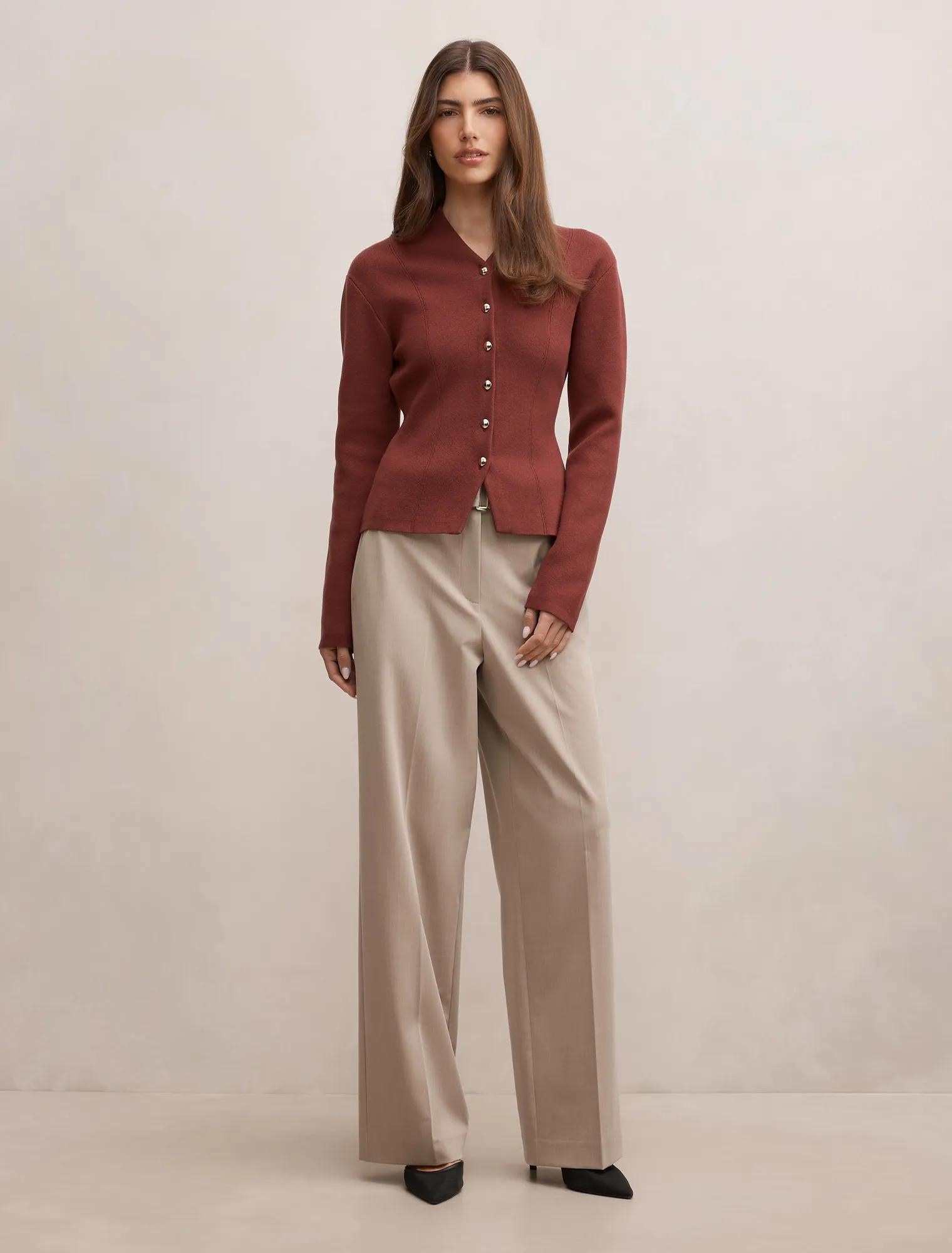 Ophelia Sculpted Knit Cardigan Hot Chocolate