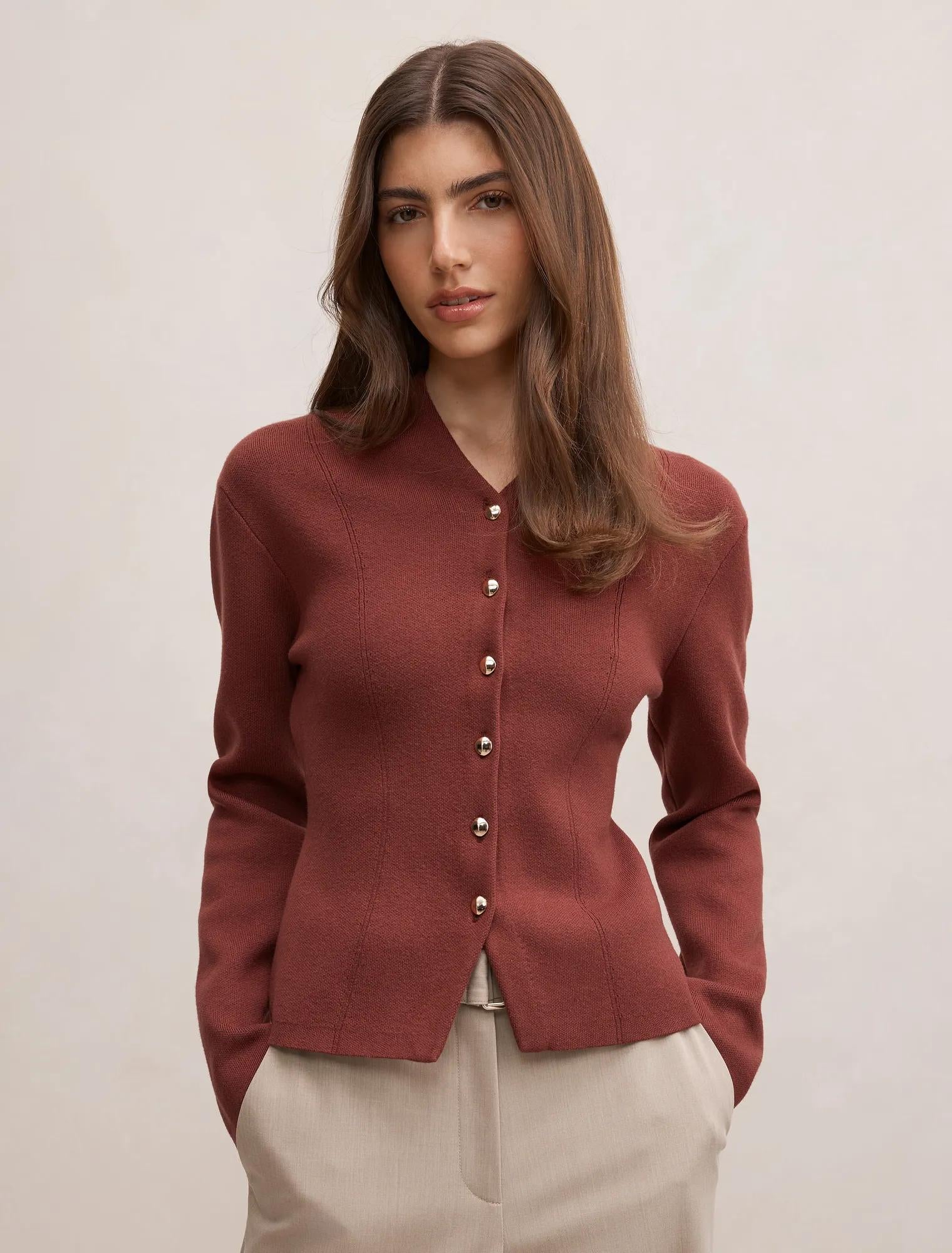Ophelia Sculpted Knit Cardigan Hot Chocolate